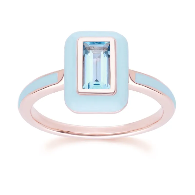 Siberian Waltz Blue Enamel & Swiss Blue Topaz Ring In 18ct Rose Gold Plated Sterling Silver sold by Gemondo Jewellery