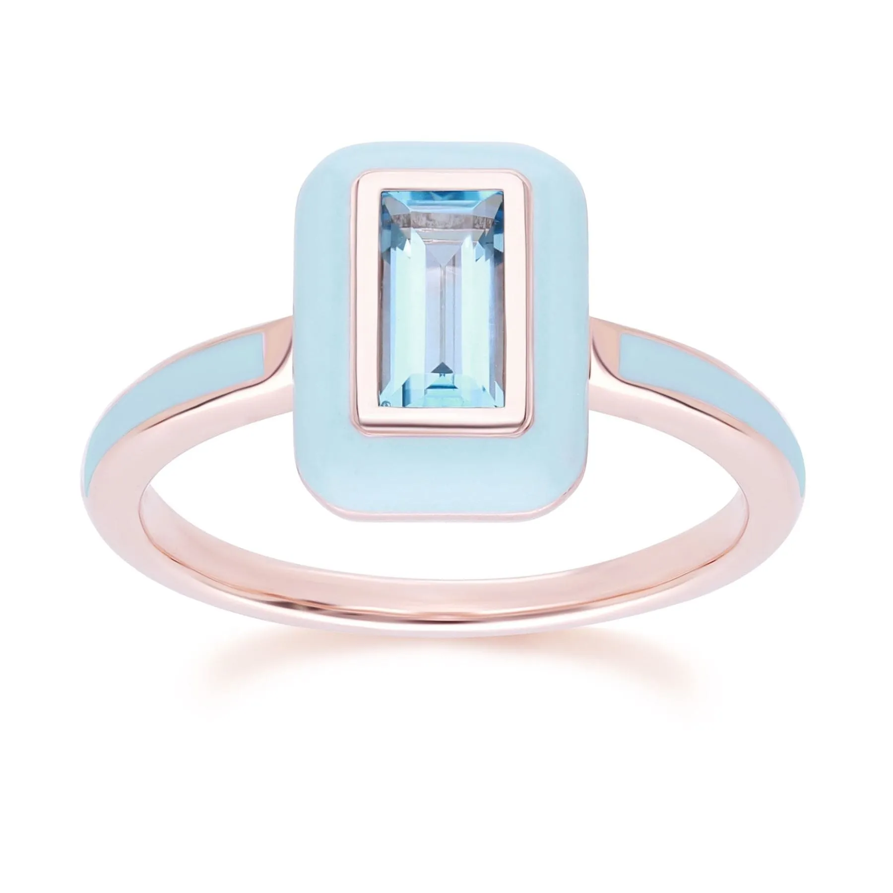 Siberian Waltz Blue Enamel & Swiss Blue Topaz Ring In 18ct Rose Gold Plated Sterling Silver sold by Gemondo Jewellery