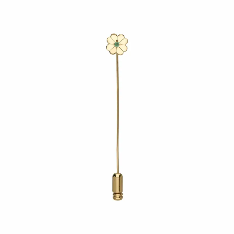 Gardenia Emerald Clover Lapel Pin In 9ct Yellow Gold sold by Gemondo Jewellery