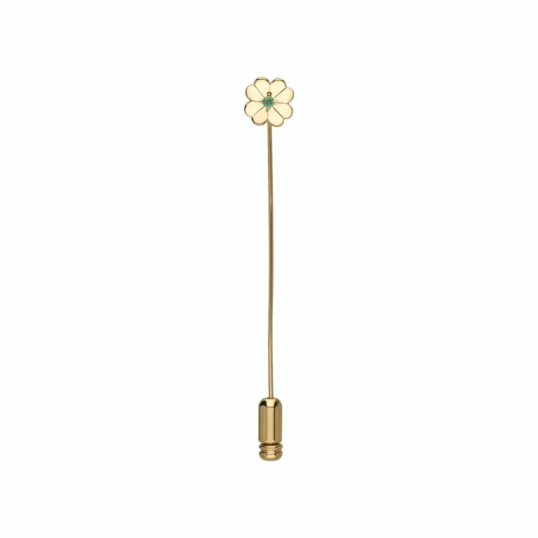 Gardenia Emerald Clover Lapel Pin In 9ct Yellow Gold sold by Gemondo Jewellery