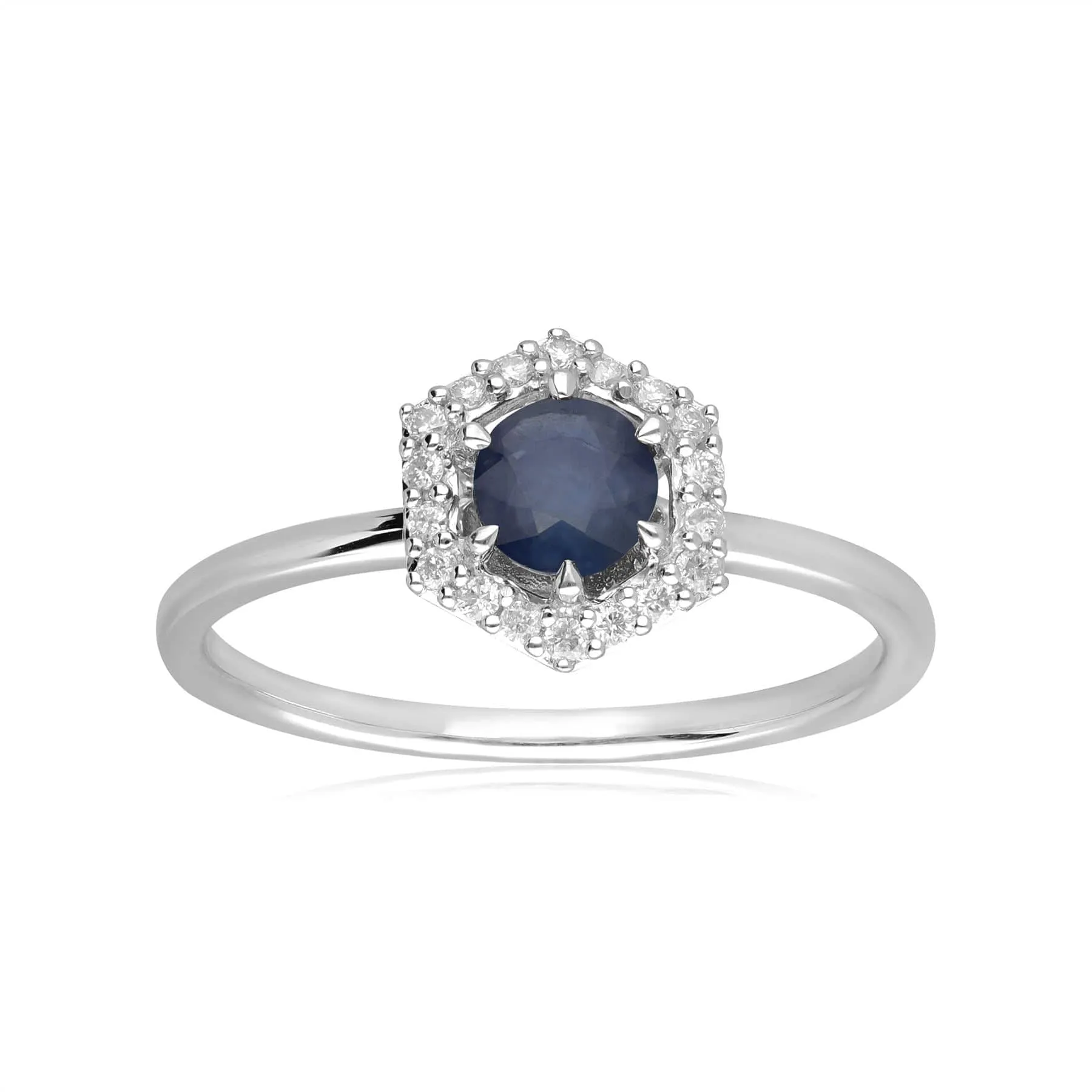 9ct White Gold 0.92ct Sapphire & Diamonds Halo Ring sold by Gemondo Jewellery product image thumbnail 3