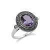 Art Deco Style Oval Amethyst & Marcasite Statement Cocktail Ring in 925 Sterling Silver sold by Gemondo Jewellery