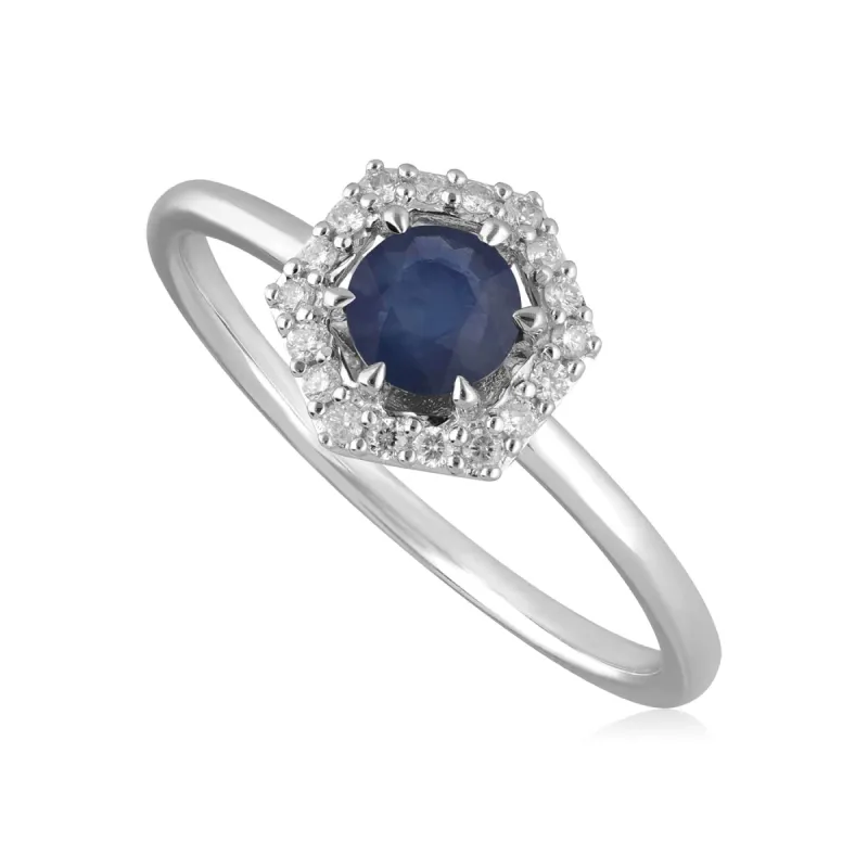 9ct White Gold 0.92ct Sapphire & Diamonds Halo Ring sold by Gemondo Jewellery