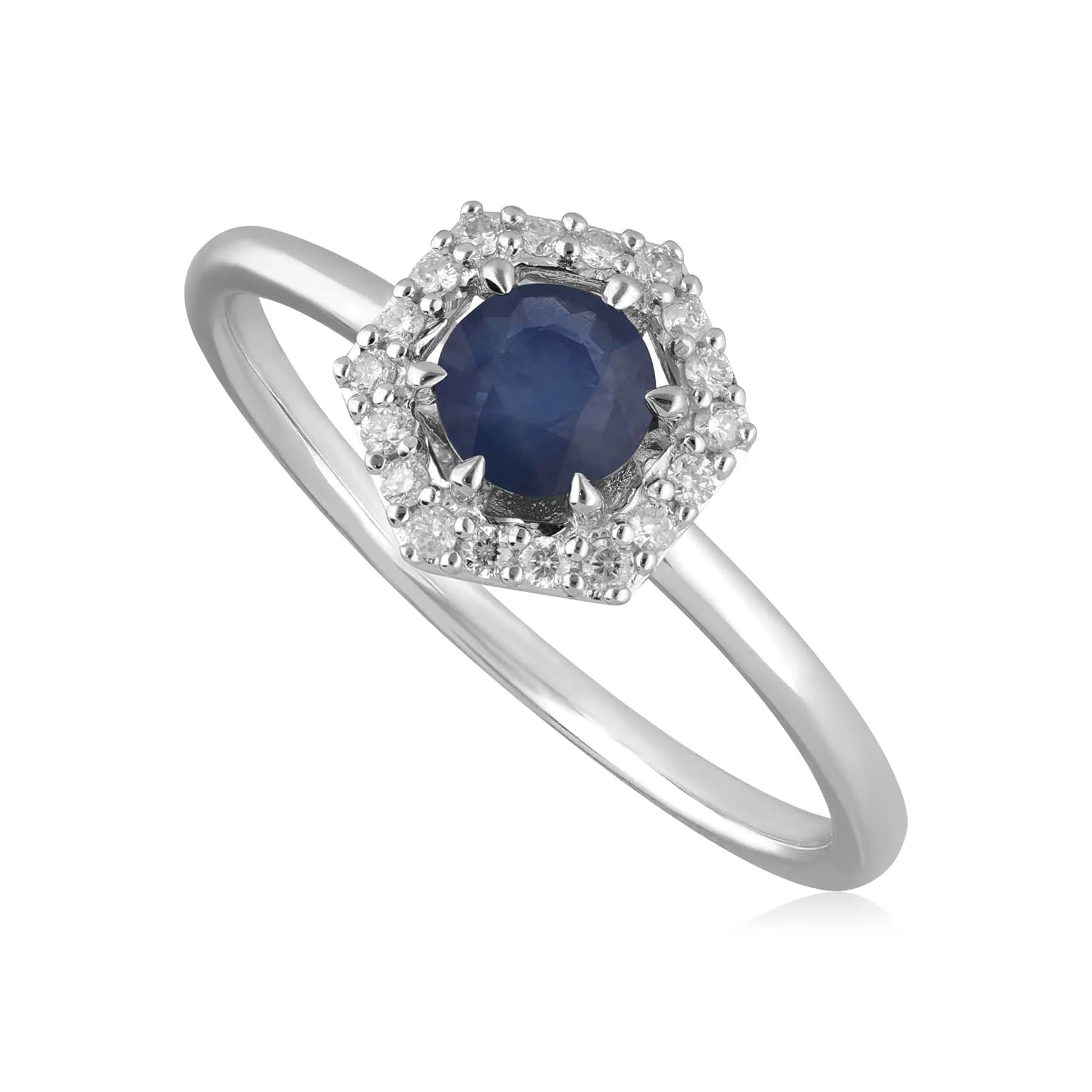 9ct White Gold 0.92ct Sapphire & Diamonds Halo Ring sold by Gemondo Jewellery