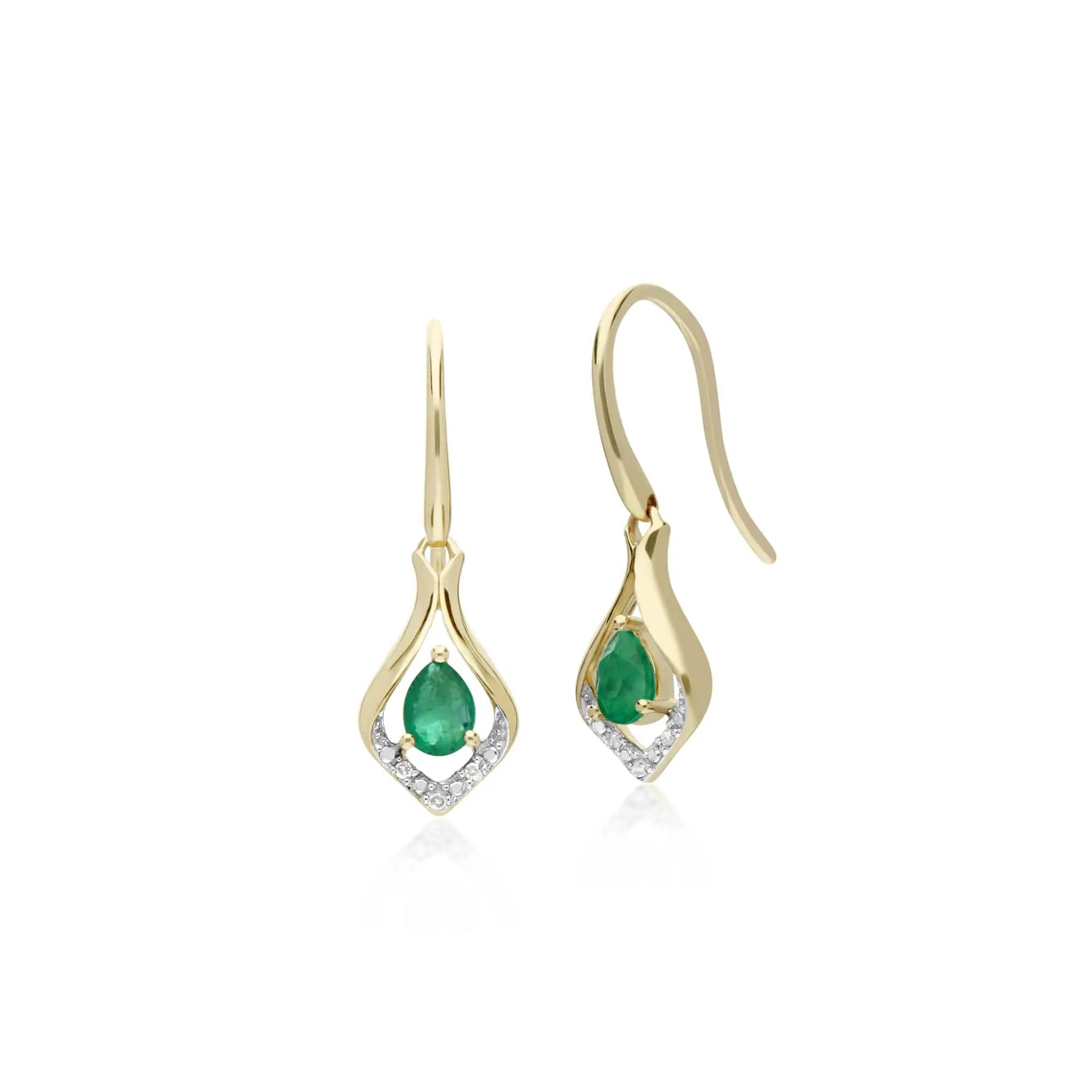 Classic Emerald & Diamond Leaf Drop Earrings & Pendant Set in 9ct Gold sold by Gemondo Jewellery product image thumbnail 2