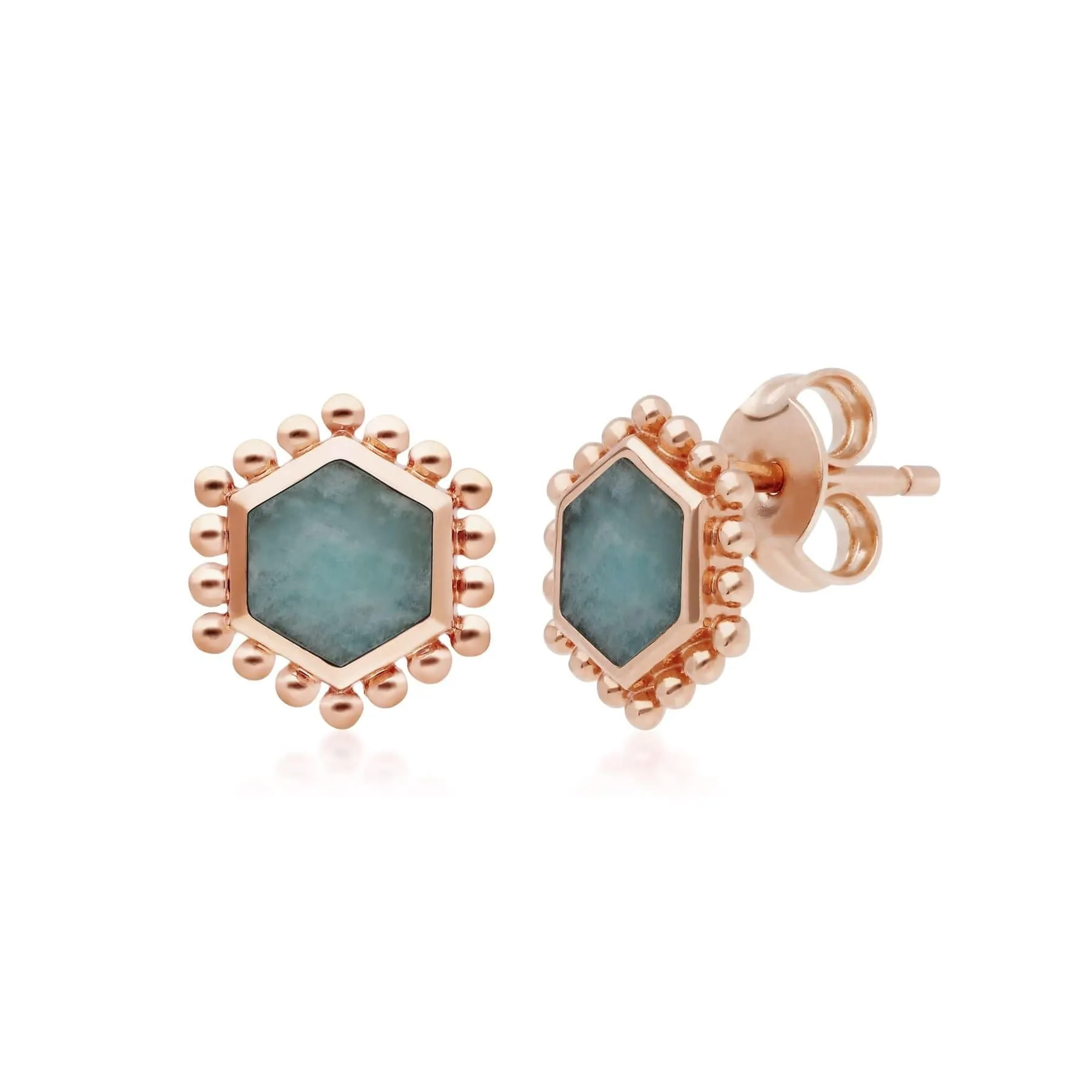 Amazonite Flat Slice Hex Stud Earrings in Rose Gold Plated Silver sold by Gemondo Jewellery