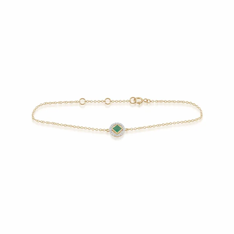 Classic Square Emerald & Diamond Halo Bracelet in 9ct Yellow Gold sold by Gemondo Jewellery