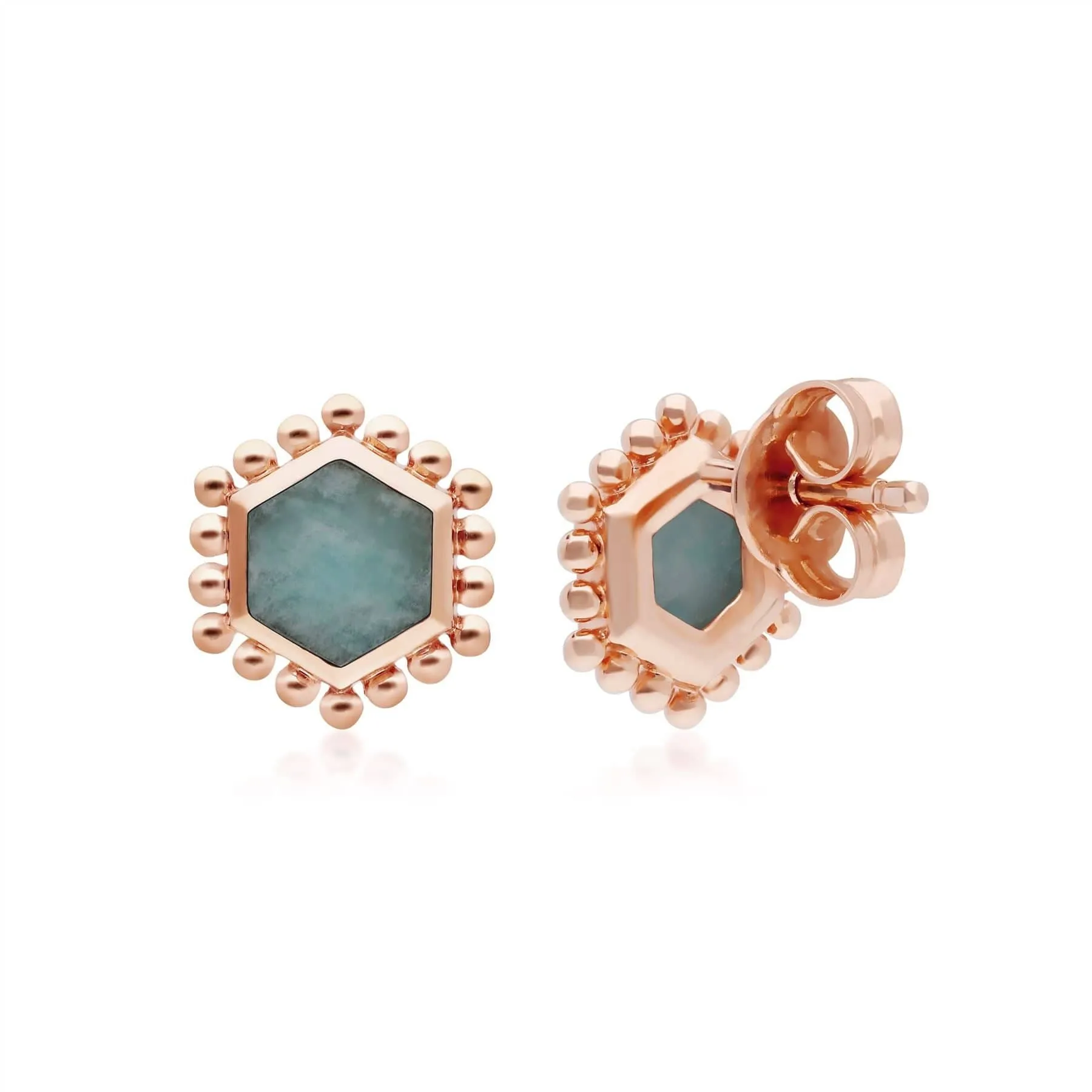 Amazonite Flat Slice Hex Stud Earrings in Rose Gold Plated Silver sold by Gemondo Jewellery product image thumbnail 2