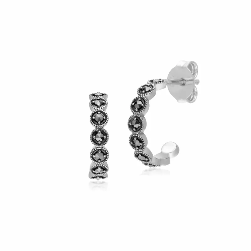 Gemondo  Sterling Silver Marcasite Round Half Hoop Stud Earrings sold by Gemondo Jewellery