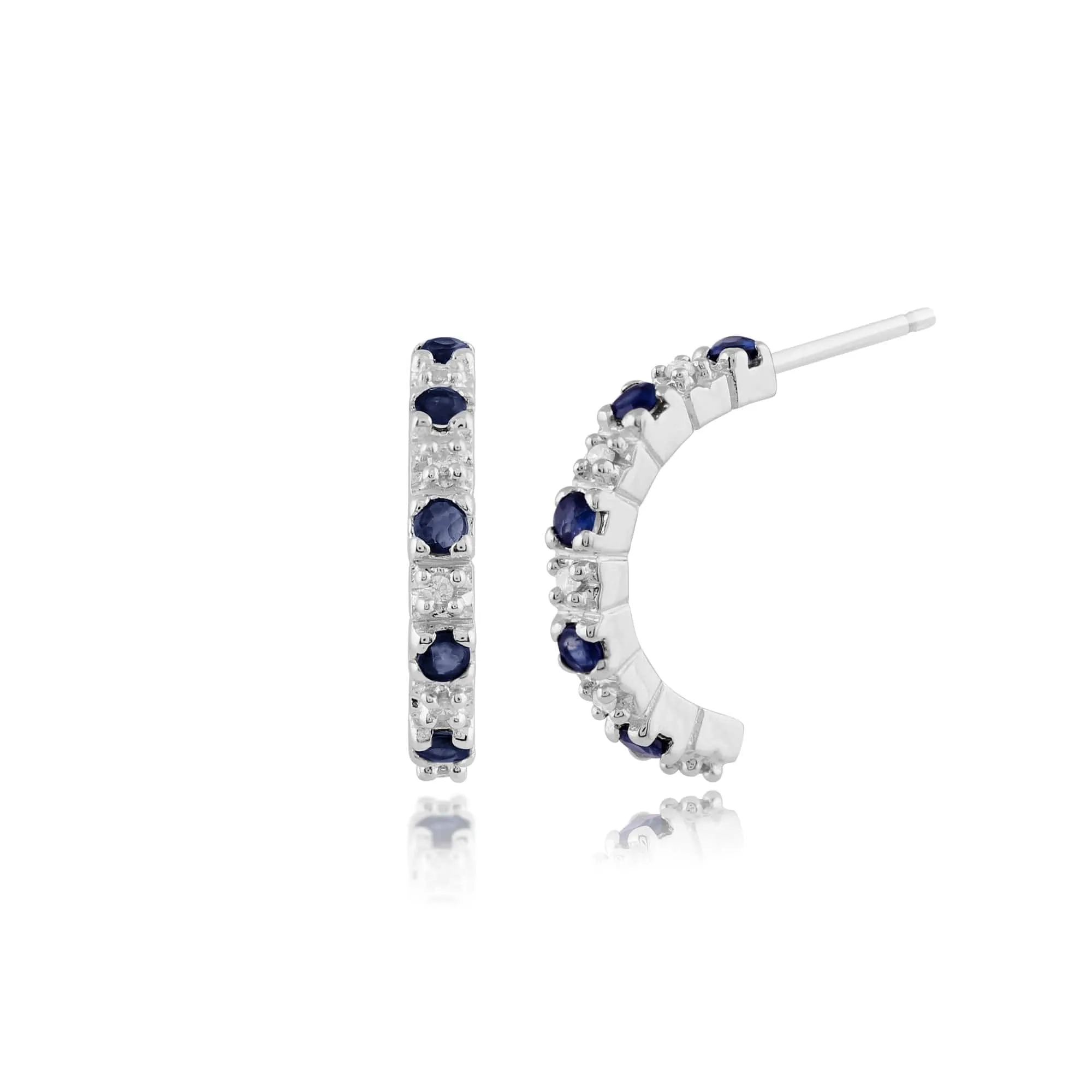 Classic Round Sapphire & Diamond Half Hoop Earrings & Half Eternity Ring Set in 9ct White Gold sold by Gemondo Jewellery product image thumbnail 5