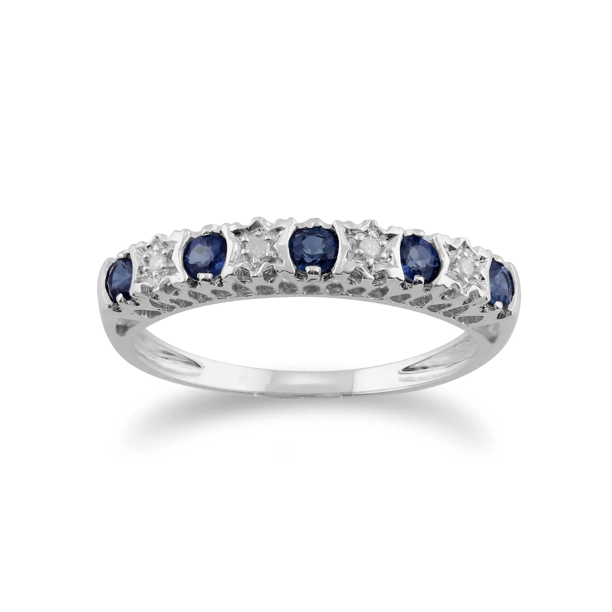 Classic Round Sapphire & Diamond Half Hoop Earrings & Half Eternity Ring Set in 9ct White Gold sold by Gemondo Jewellery product image thumbnail 4