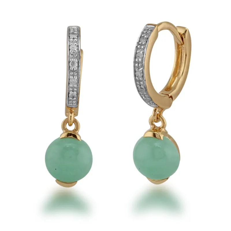 Classic Jade & Diamond Hoop Earrings in Gold Plated 925 Sterling Silver  sold by Gemondo Jewellery