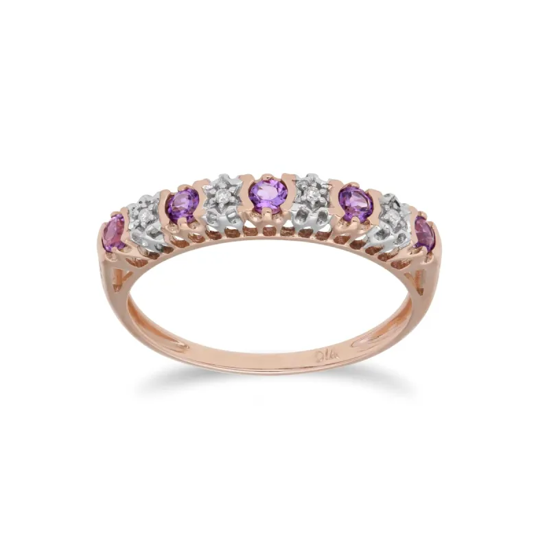 Classic Amethyst & Diamond Half Eternity Ring in 9ct Rose Gold sold by Gemondo Jewellery