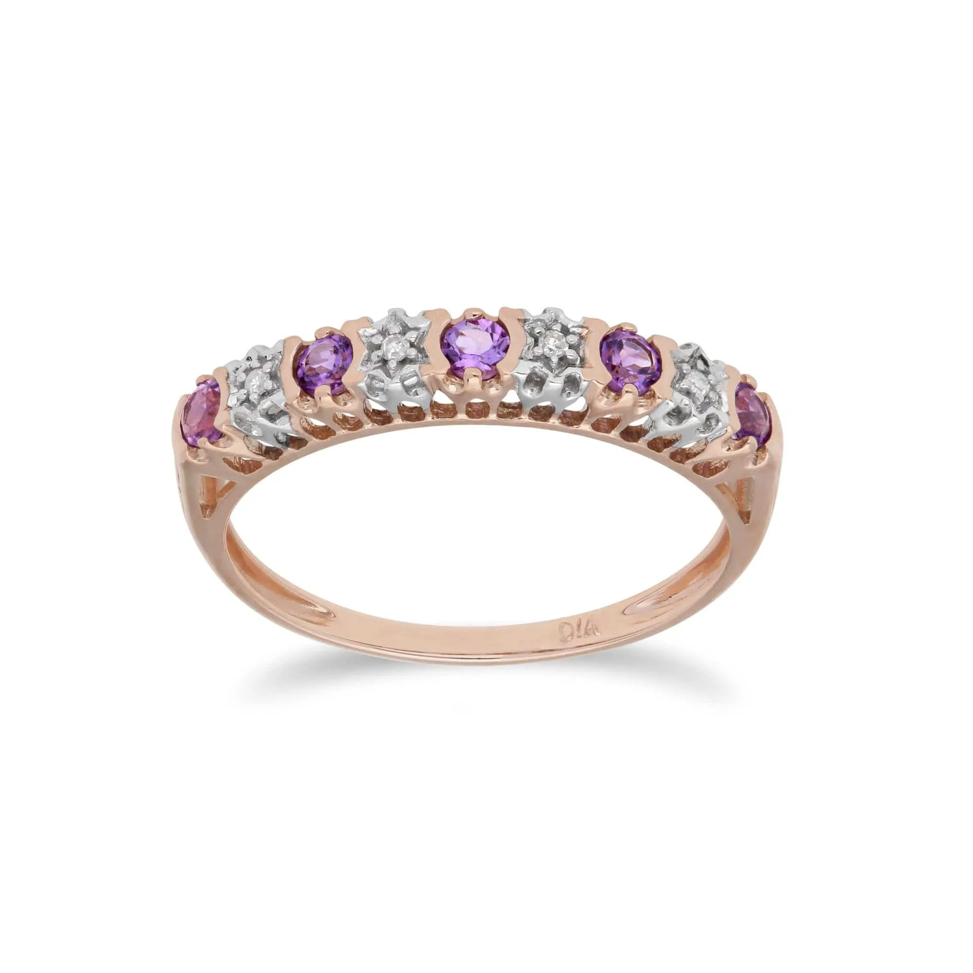 Classic Amethyst & Diamond Half Eternity Ring in 9ct Rose Gold sold by Gemondo Jewellery