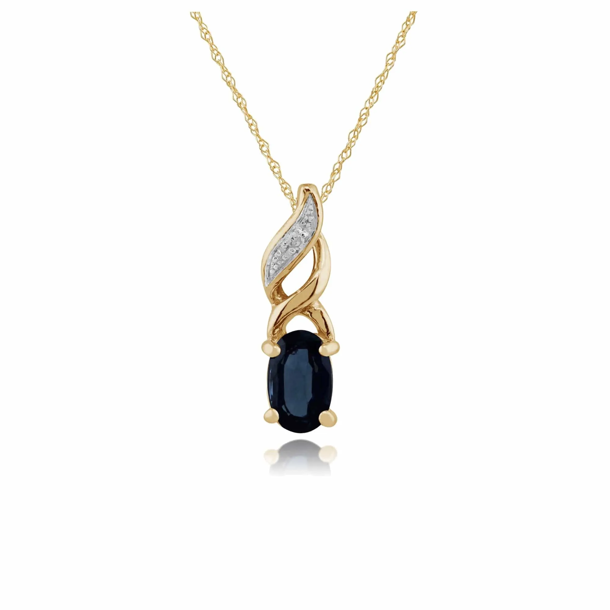 Classic Oval Sapphire & Diamond Pendant in 9ct Yellow Gold sold by Gemondo Jewellery