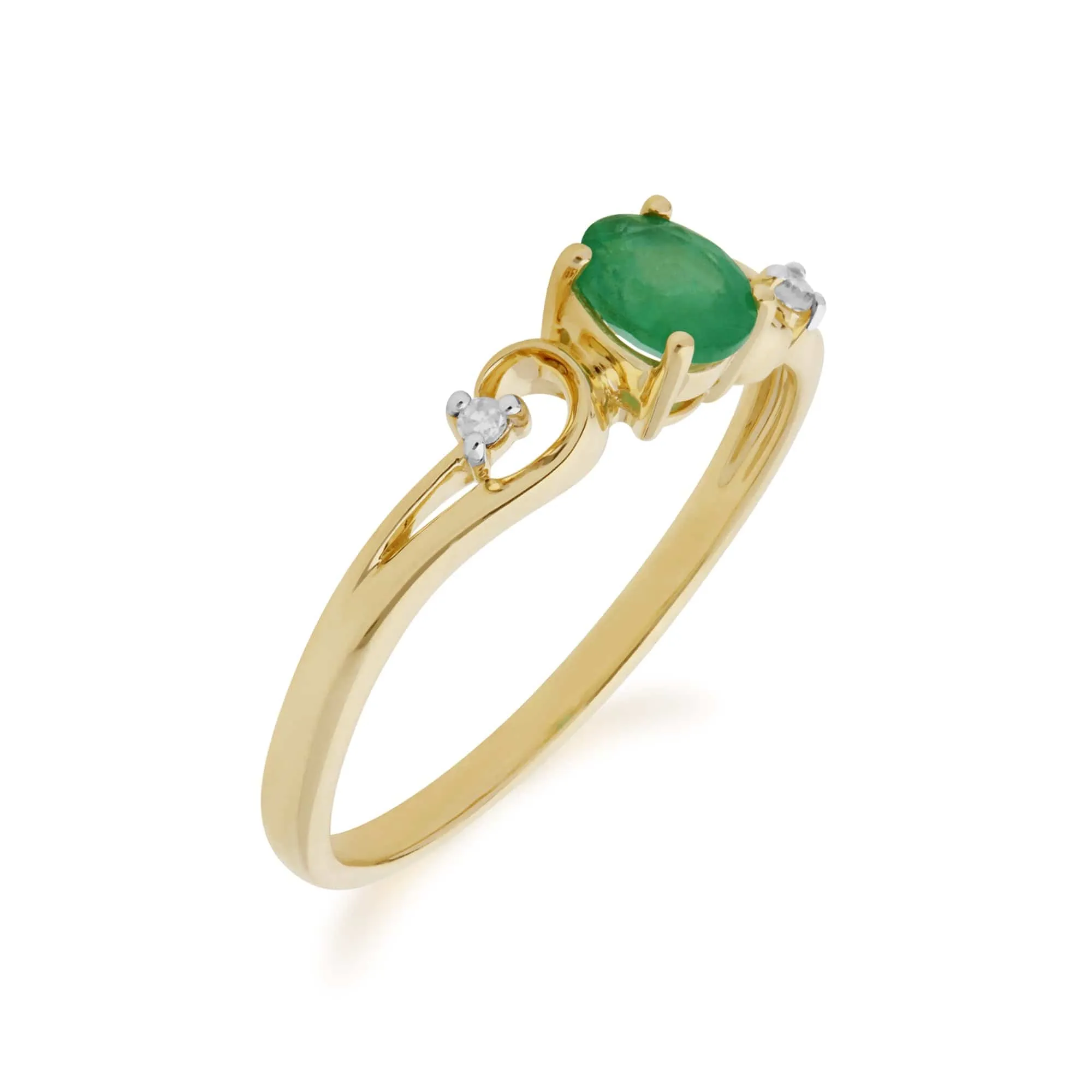Classic Oval Emerald & Two Diamond Ring in 9ct Yellow Gold sold by Gemondo Jewellery product image thumbnail 2