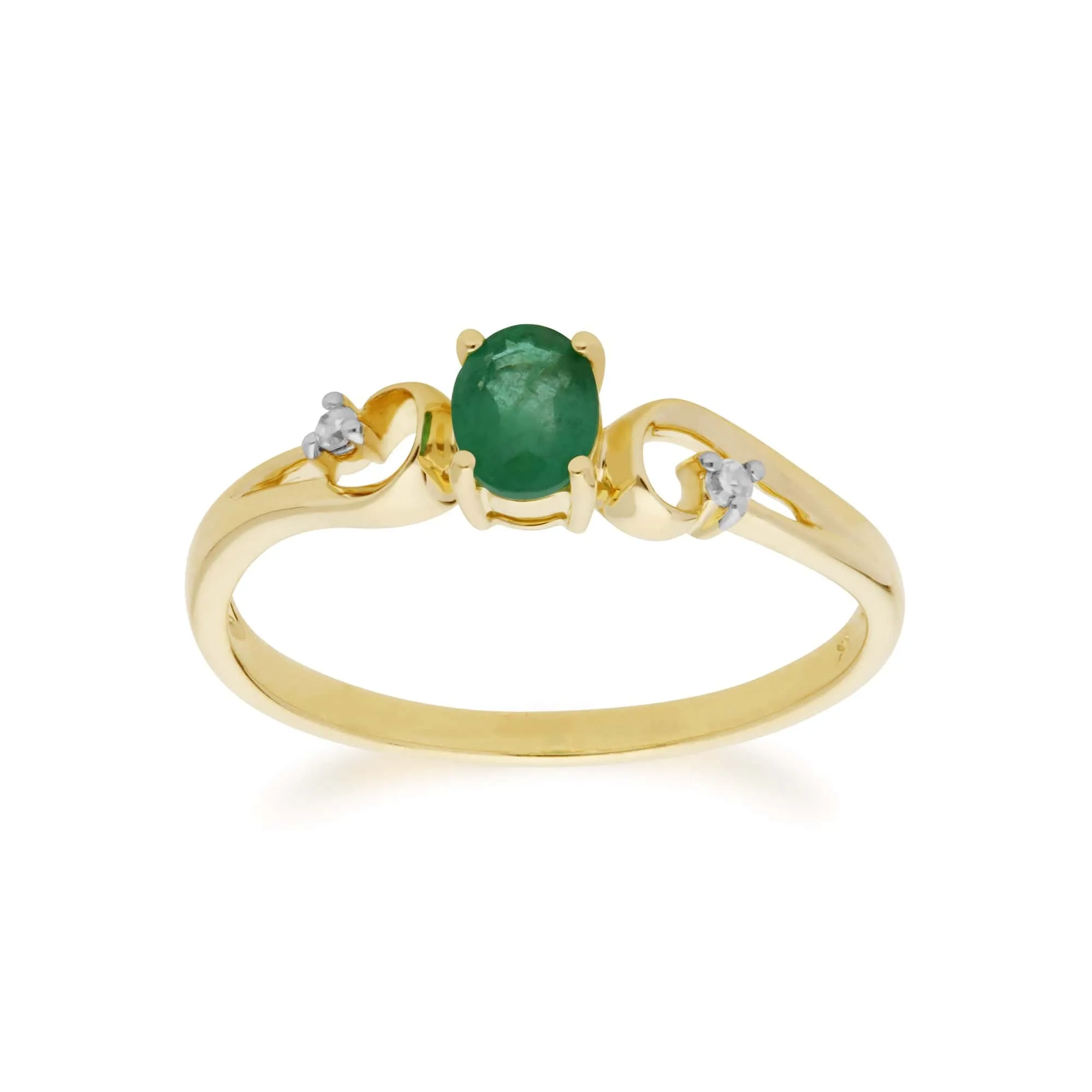 Classic Oval Emerald & Two Diamond Ring in 9ct Yellow Gold sold by Gemondo Jewellery