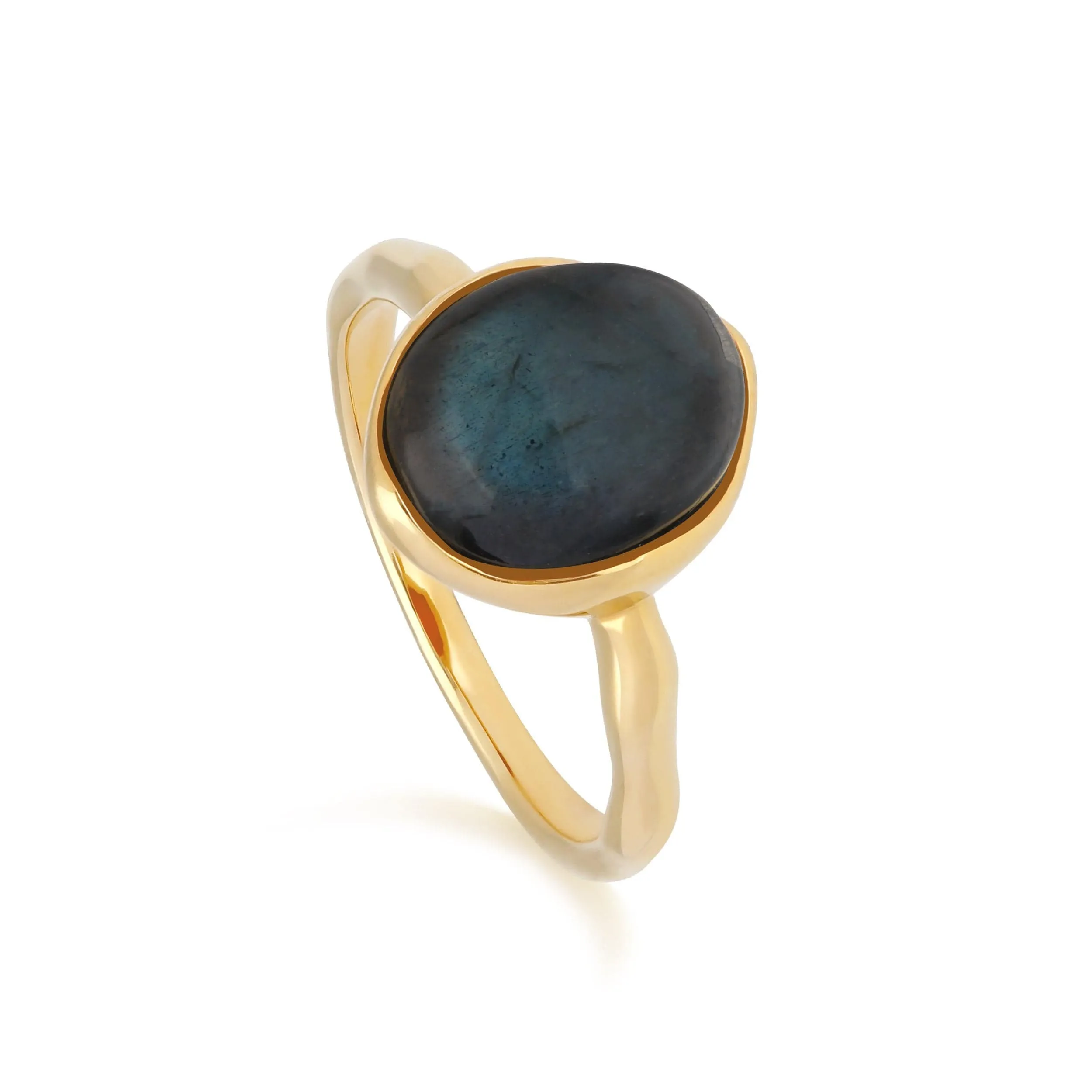 Irregular B Gem Labradorite Ring in Yellow Gold Plated Sterling Silver sold by Gemondo Jewellery