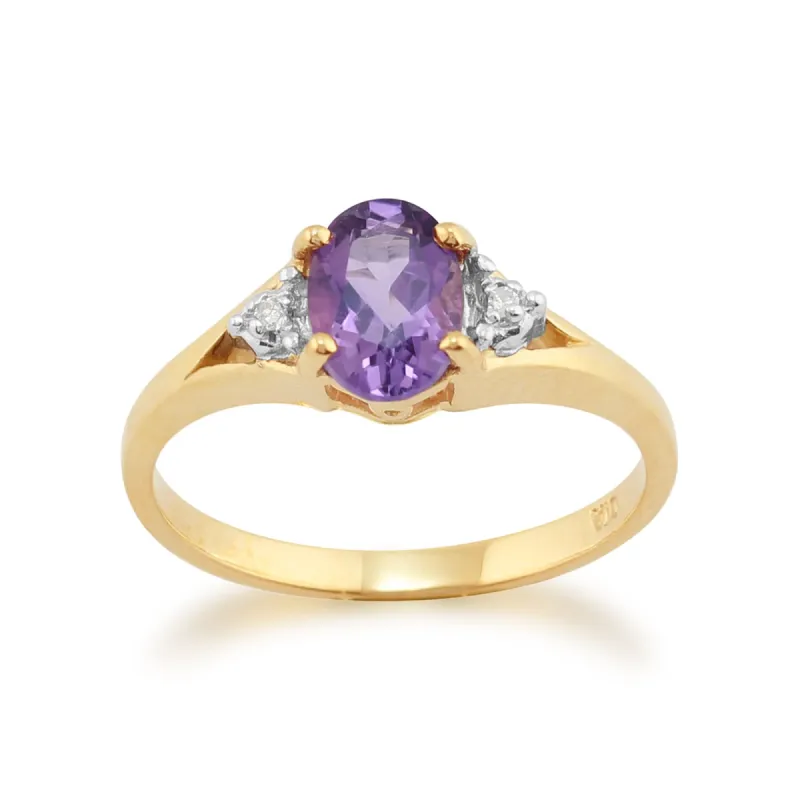 Classic Amethyst & Diamond Ring in 9ct Yellow Gold sold by Gemondo Jewellery