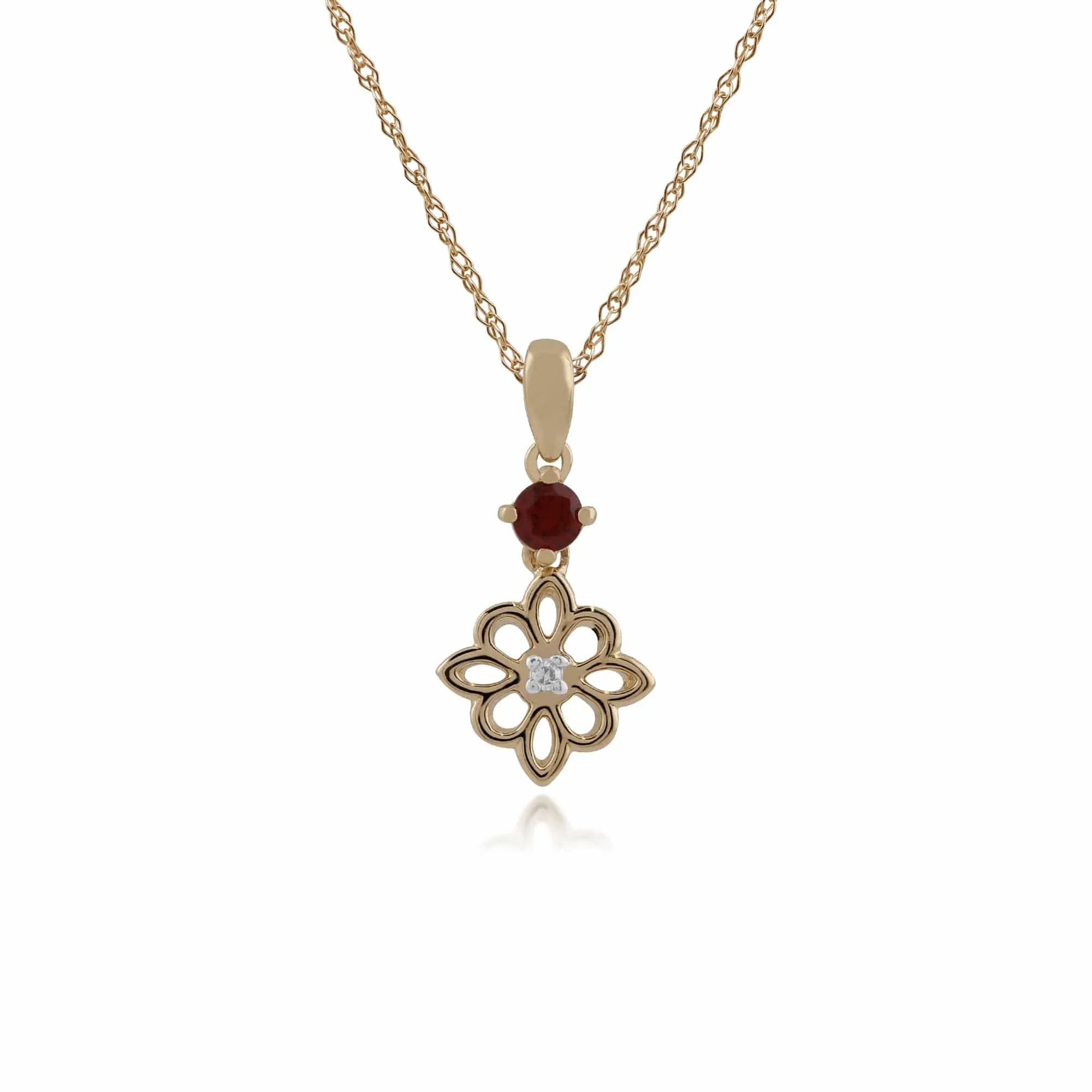 Gemondo 9ct Yellow Gold Garnet & Diamond Floral Necklace sold by Gemondo Jewellery