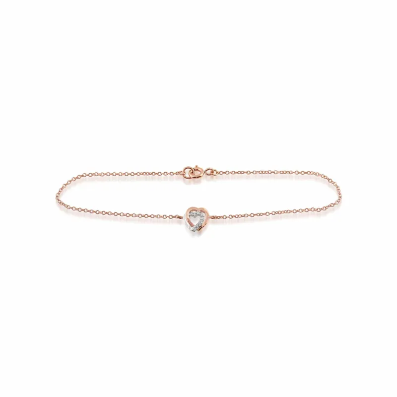 Classic Round Diamond Heart Bracelet in 9ct Rose Gold sold by Gemondo Jewellery