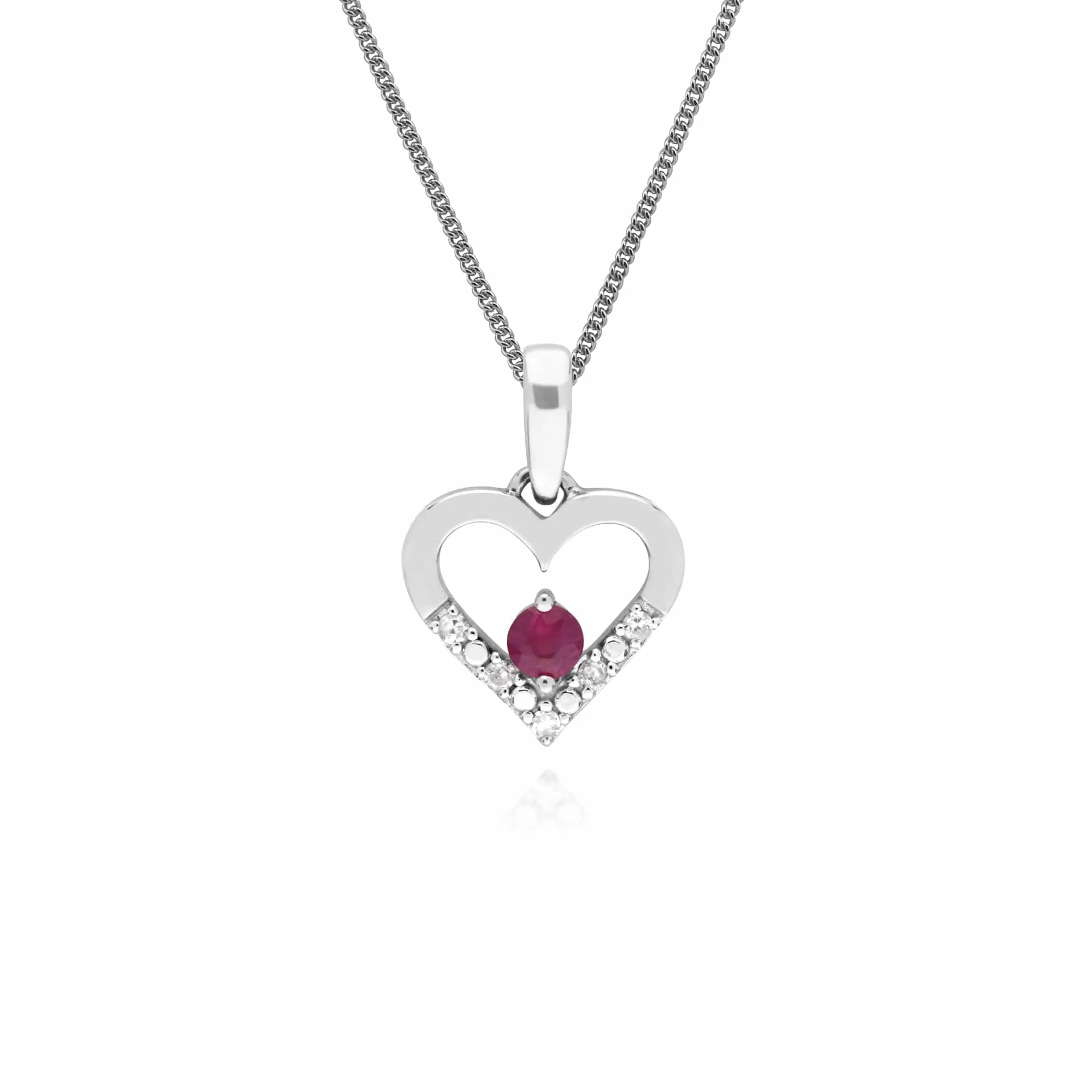 Classic Round Ruby & Diamond Love Heart Shaped Pendant in 9ct White Gold sold by Gemondo Jewellery