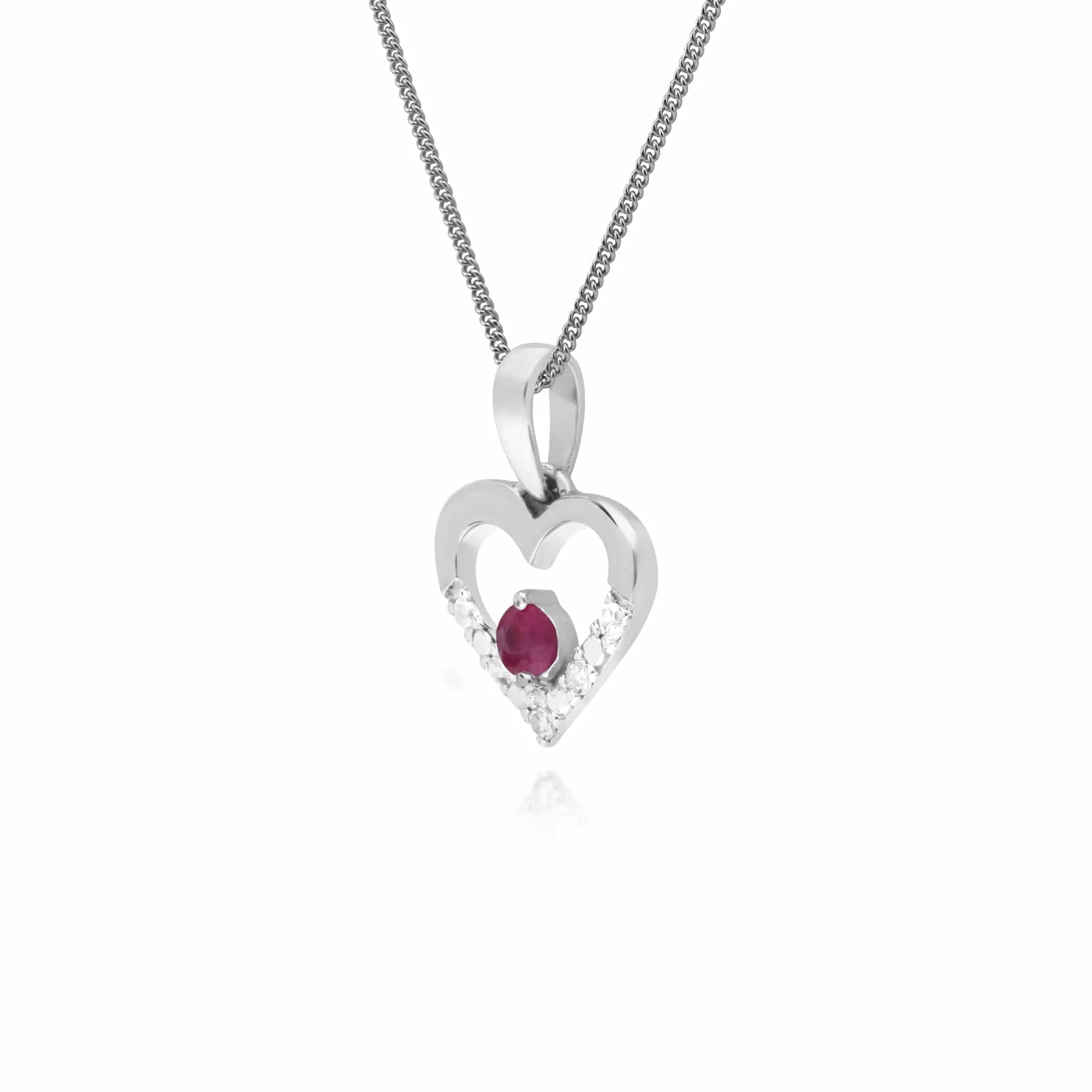 Classic Round Ruby & Diamond Love Heart Shaped Pendant in 9ct White Gold sold by Gemondo Jewellery product image thumbnail 2