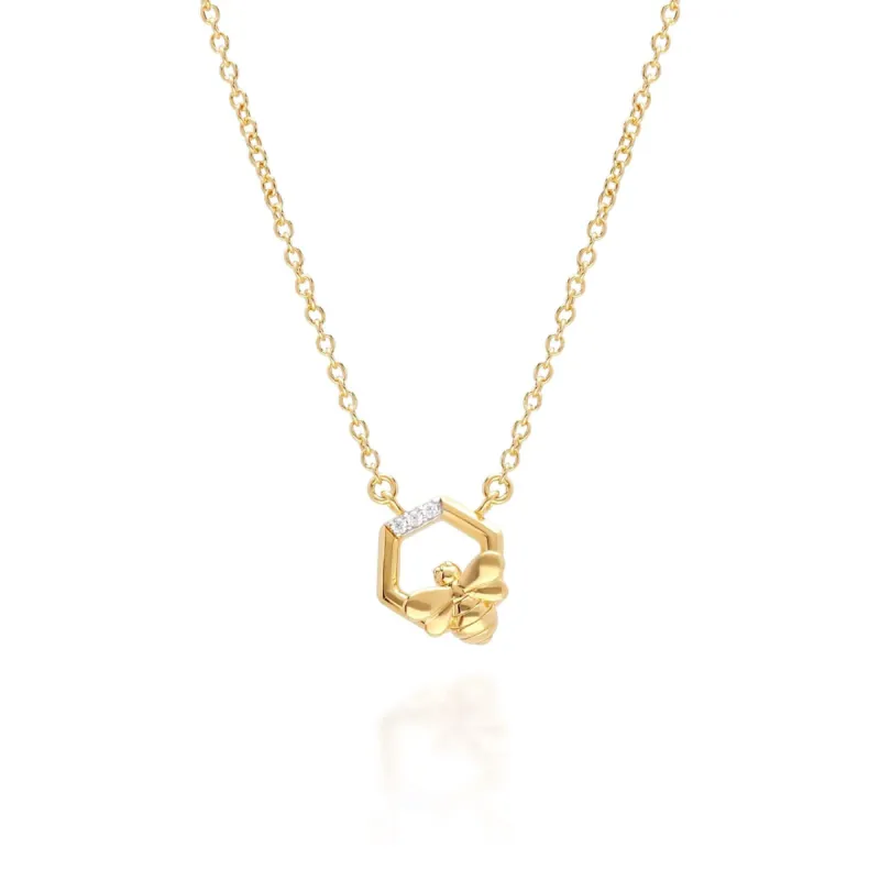 Honeycomb Inspired Hexagon Bee Necklace in 9ct Yellow Gold sold by Gemondo Jewellery