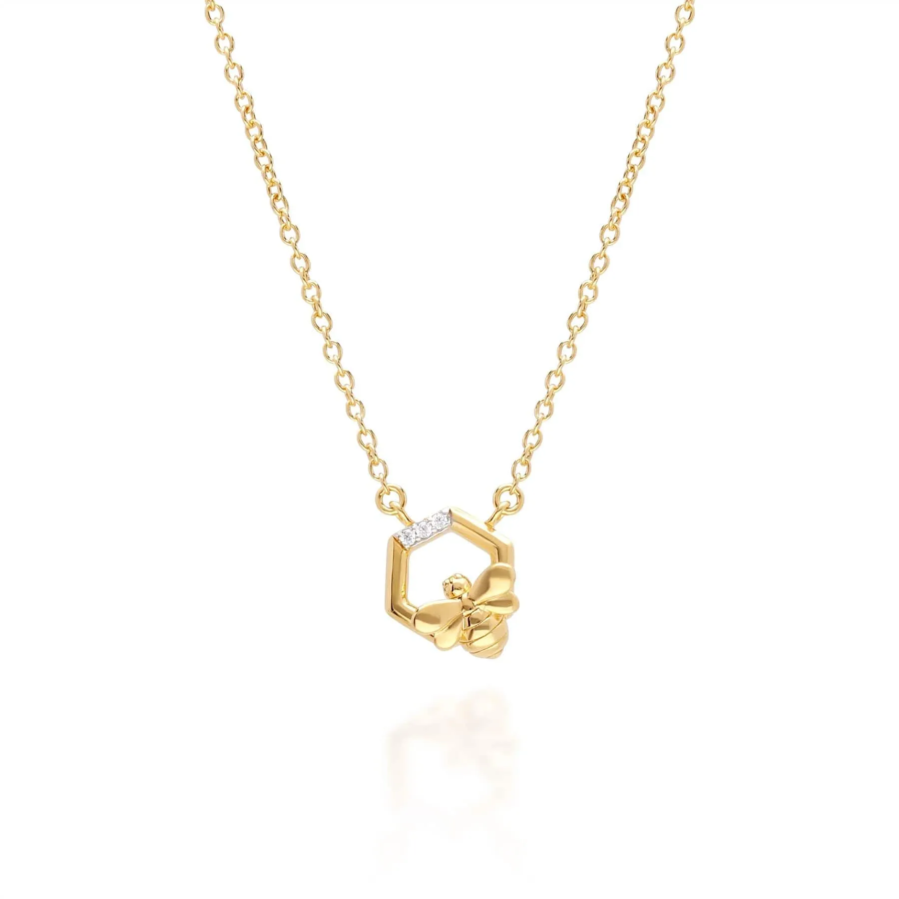 Honeycomb Inspired Hexagon Bee Necklace in 9ct Yellow Gold sold by Gemondo Jewellery