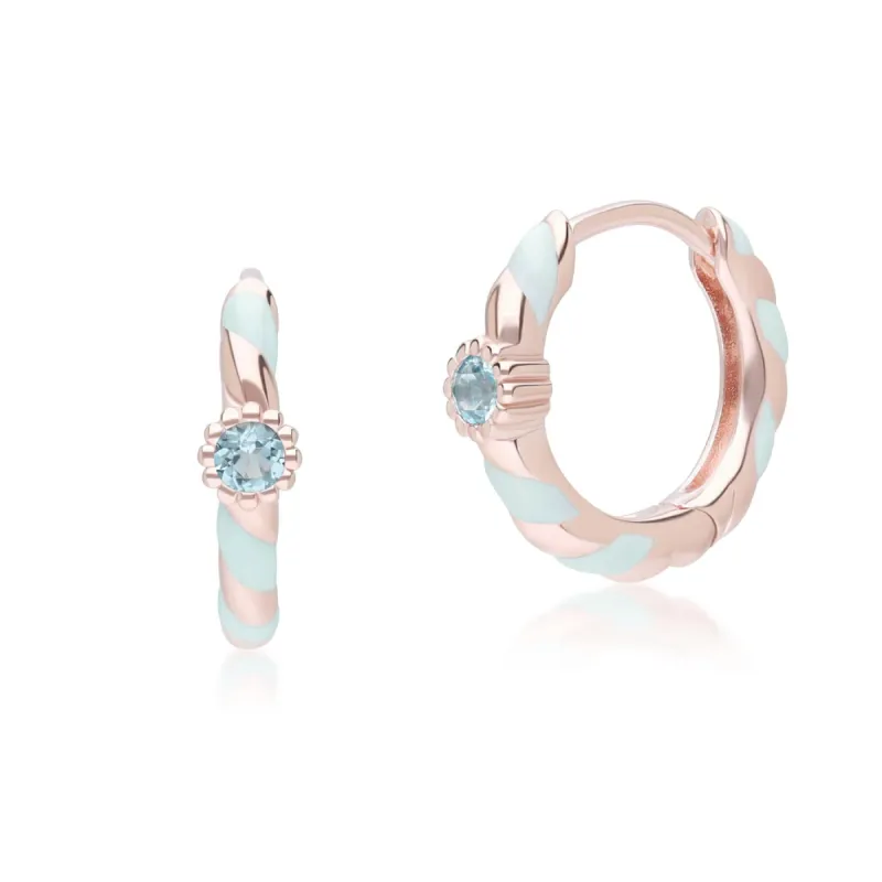 Siberian Waltz Blue Enamel & Round Swiss Blue Topaz Hoop Earrings In 18ct Rose Gold Plated Sterling Silver sold by Gemondo Jewellery