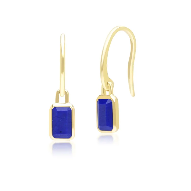 Classic Baguette Lapis Lazuli Drop Earrings in 9ct Yellow Gold sold by Gemondo Jewellery