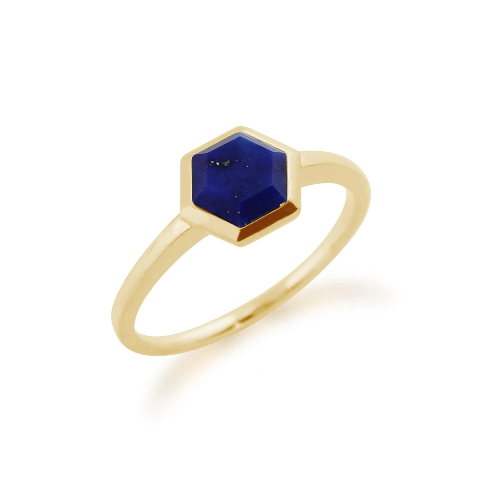 Geometric Hexagon Lapis Lazuli Yellow Gold Plated Ring sold by Gemondo Jewellery product image thumbnail 4
