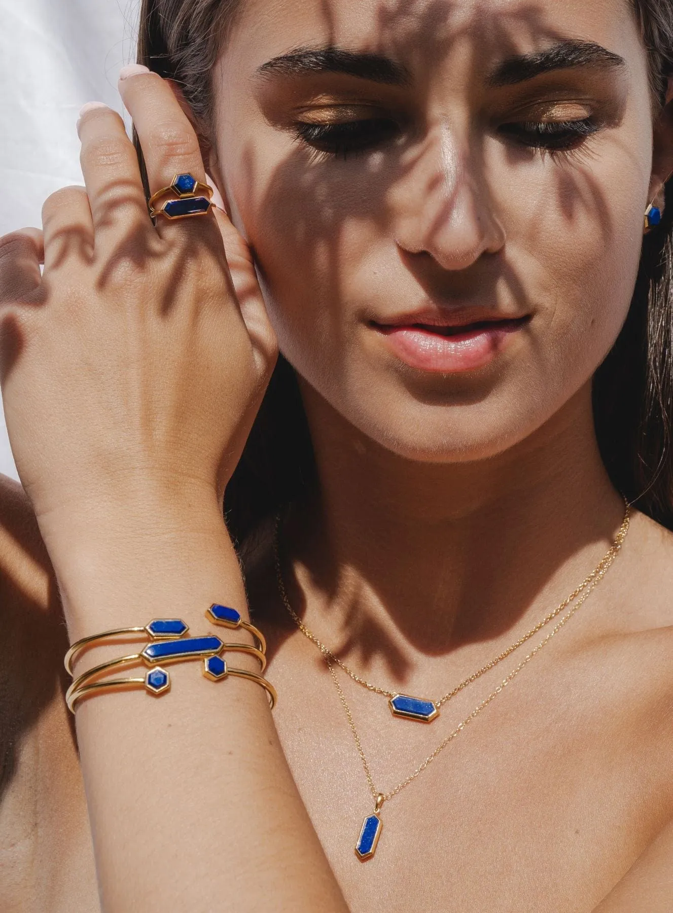 Geometric Hexagon Lapis Lazuli Yellow Gold Plated Ring sold by Gemondo Jewellery product image thumbnail 3