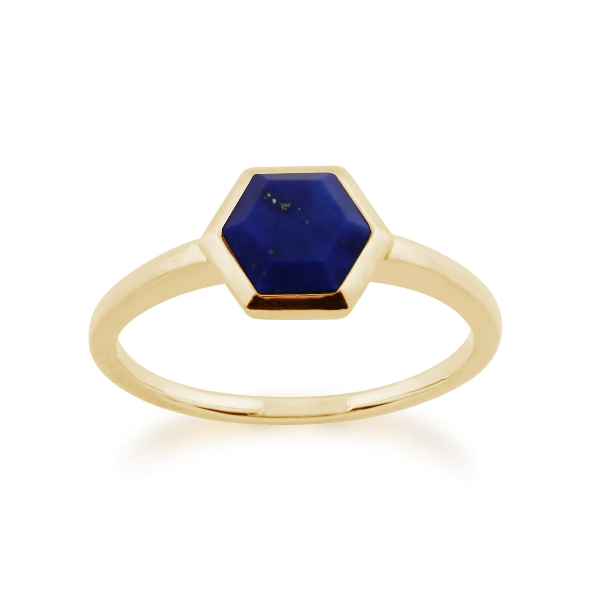 Geometric Hexagon Lapis Lazuli Yellow Gold Plated Ring sold by Gemondo Jewellery