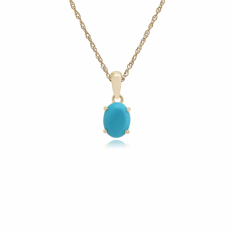 Classic Oval Turquoise Cabochon Pendant in 9ct Yellow Gold sold by Gemondo Jewellery