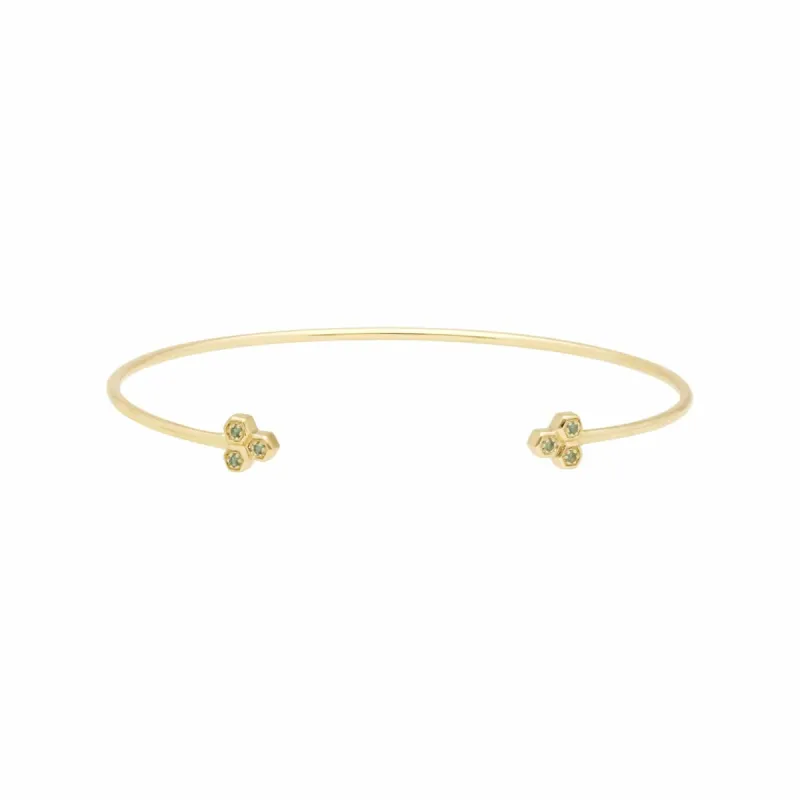 Peridot Trilogy Geometric Bangle in 9ct Yellow Gold sold by Gemondo Jewellery