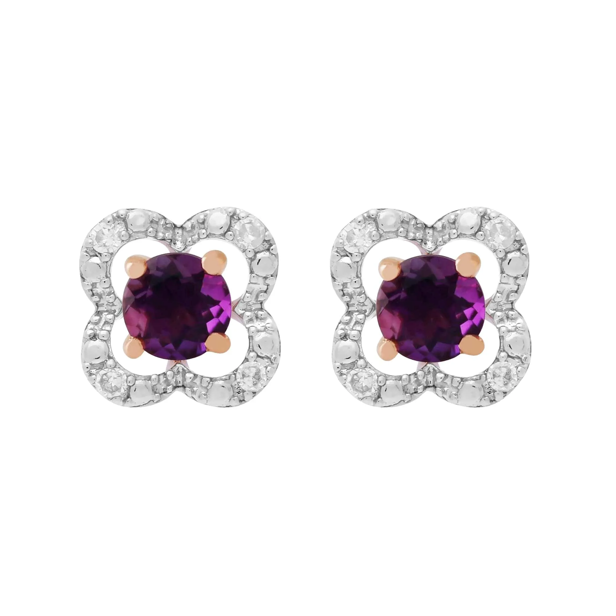 Classic Round Amethyst Stud Earrings with Detachable Diamond Flower Jacket in 9ct Rose Gold sold by Gemondo Jewellery