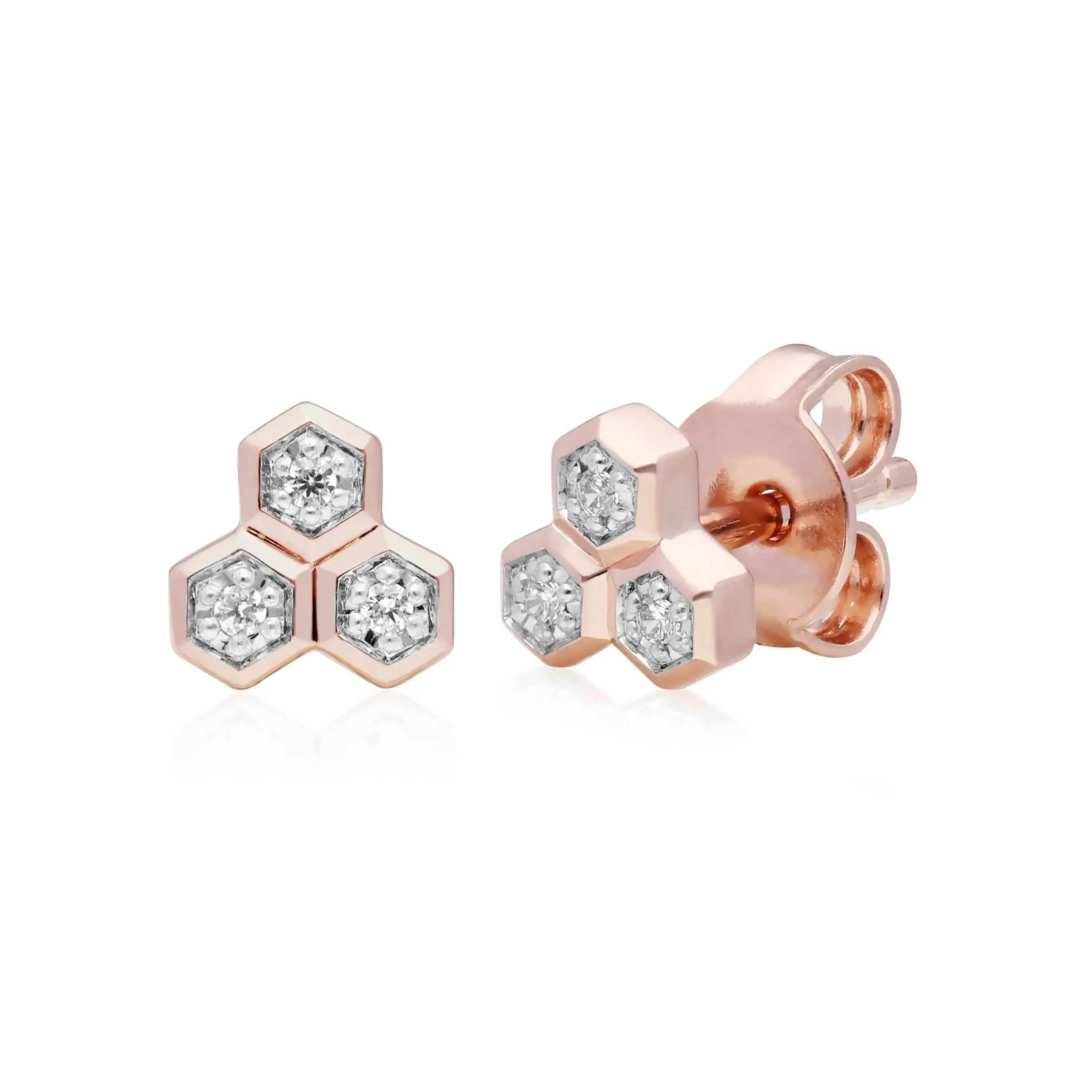 Diamond Geometric Trilogy Stud Earrings in 9ct Rose Gold sold by Gemondo Jewellery