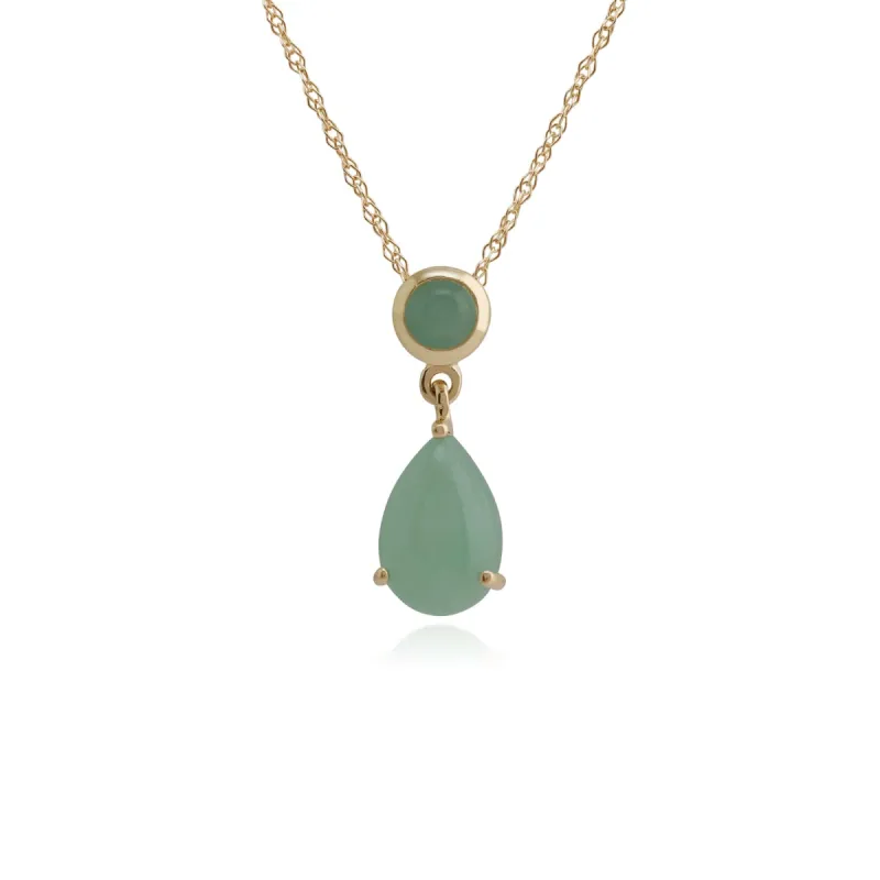 Classic Pear & Round Green Jade Pendant in 9ct Yellow Gold sold by Gemondo Jewellery