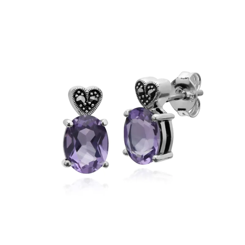 Gemondo Sterling Silver Amethyst & Marcasite Oval Stud Earrings sold by Gemondo Jewellery