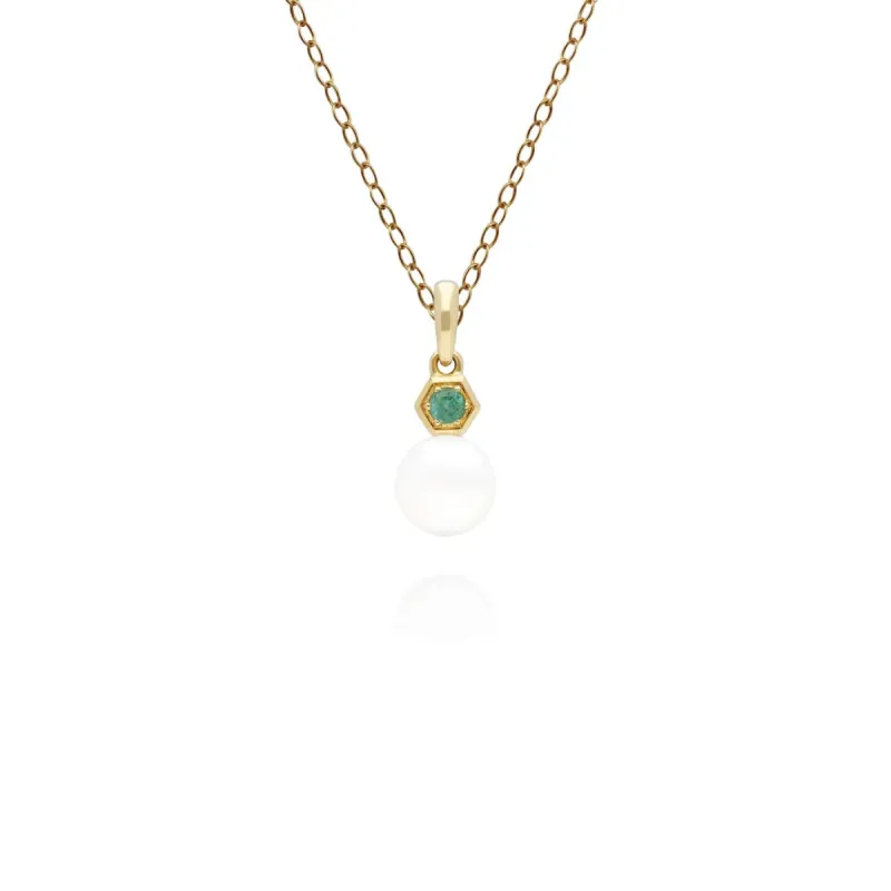 Modern Pearl & Emerald Pendant in 9ct Gold sold by Gemondo Jewellery