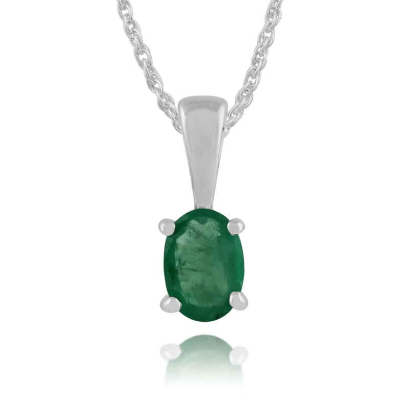Classic Oval Emerald Pendant in 9ct White Gold sold by Gemondo Jewellery