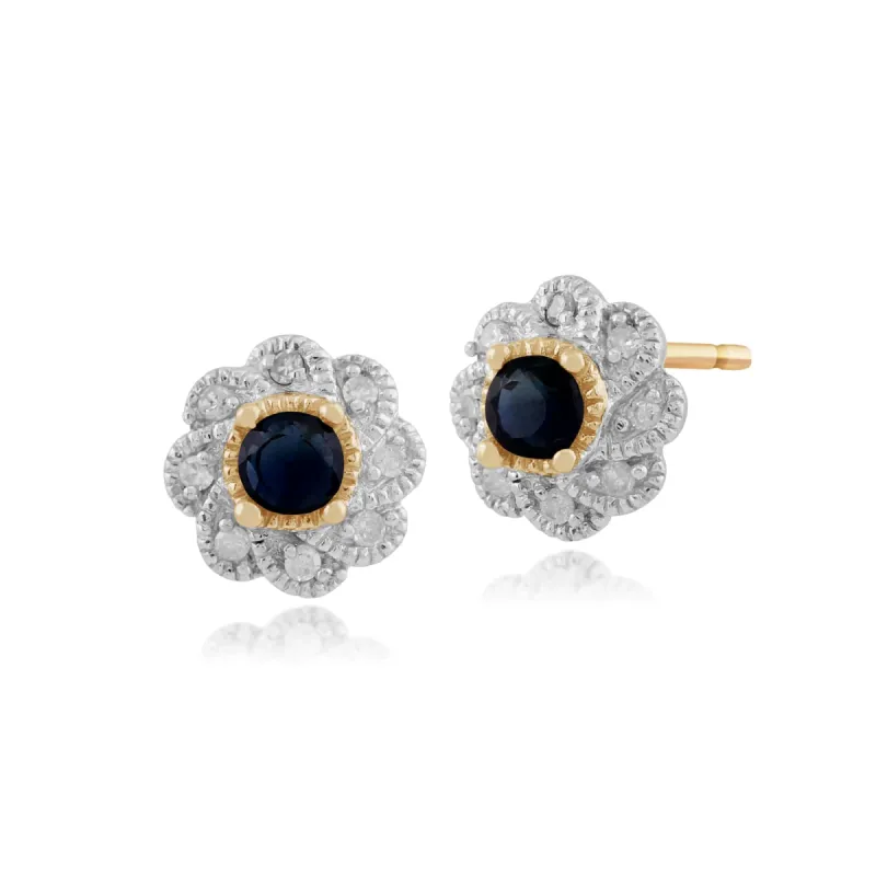 Gemondo 9ct Yellow Gold 0.26ct Sapphire & Diamond Floral Stud Earrings sold by Gemondo Jewellery