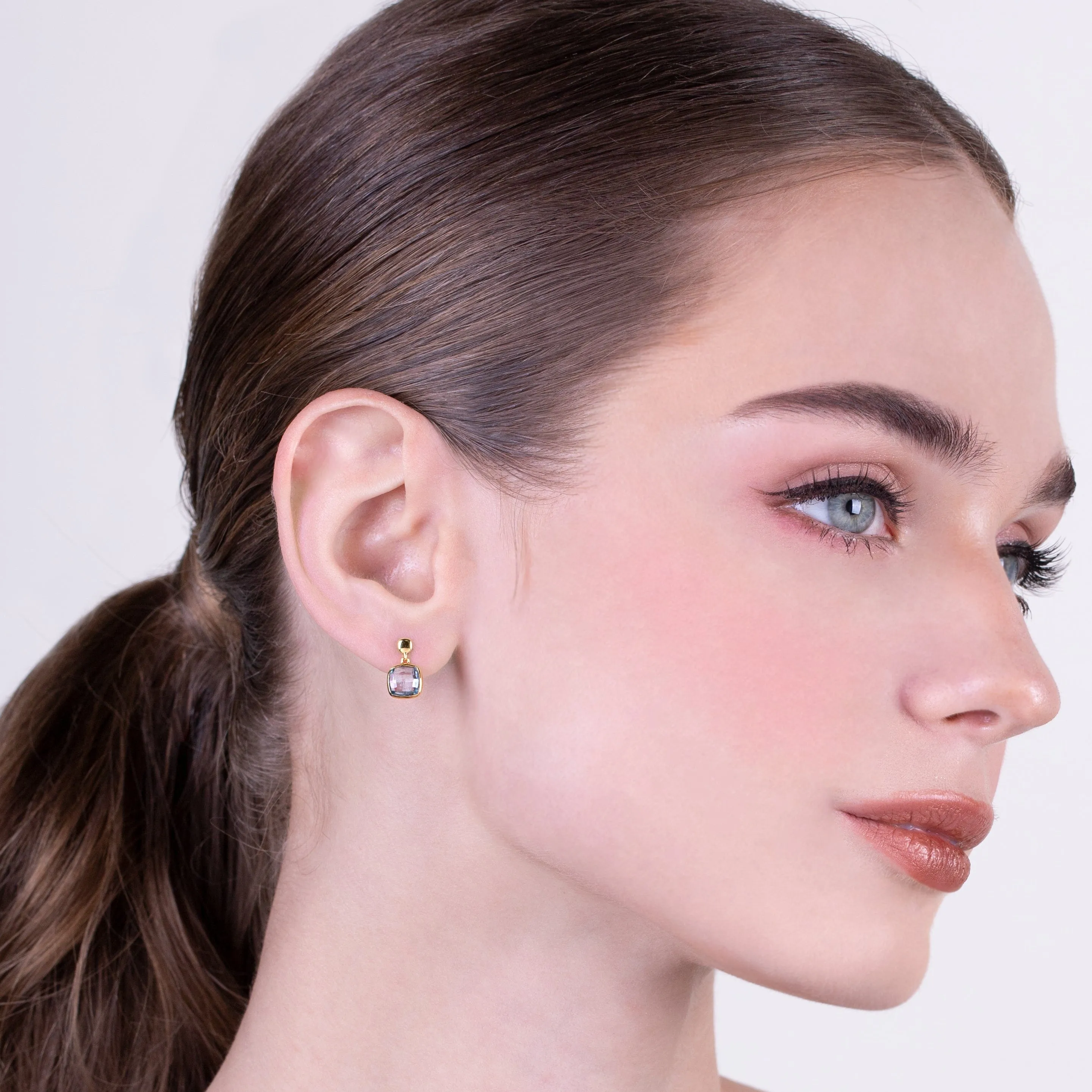 Square Checkerboard Amethyst 9ct Yellow Gold Drop Earrings sold by Gemondo Jewellery product image thumbnail 2