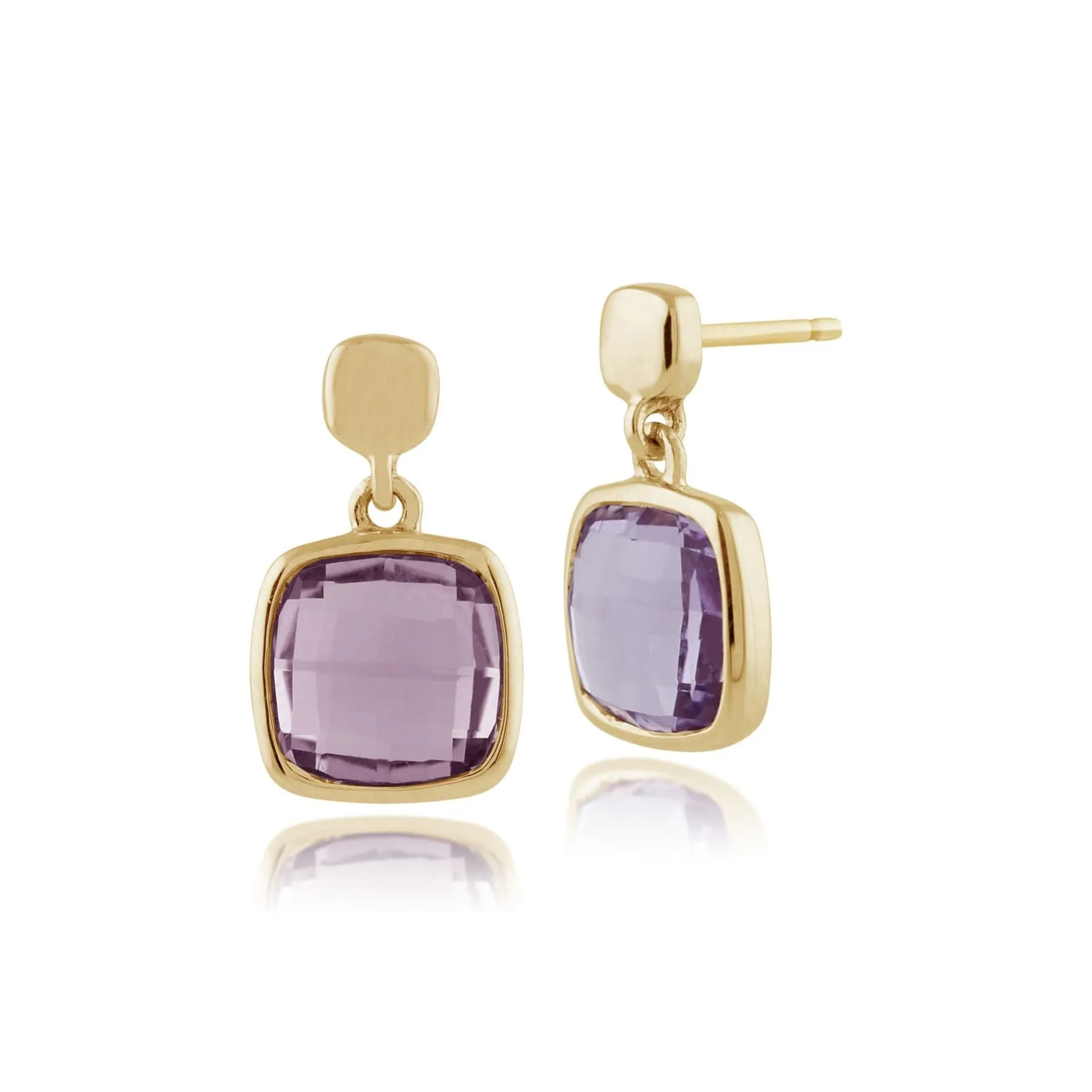 Square Checkerboard Amethyst 9ct Yellow Gold Drop Earrings sold by Gemondo Jewellery