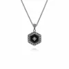 Art Deco Style Black Onyx and Marcasite Hexagon Stud Earrings & Pendant Set in 925 Sterling Silver sold by Gemondo Jewellery