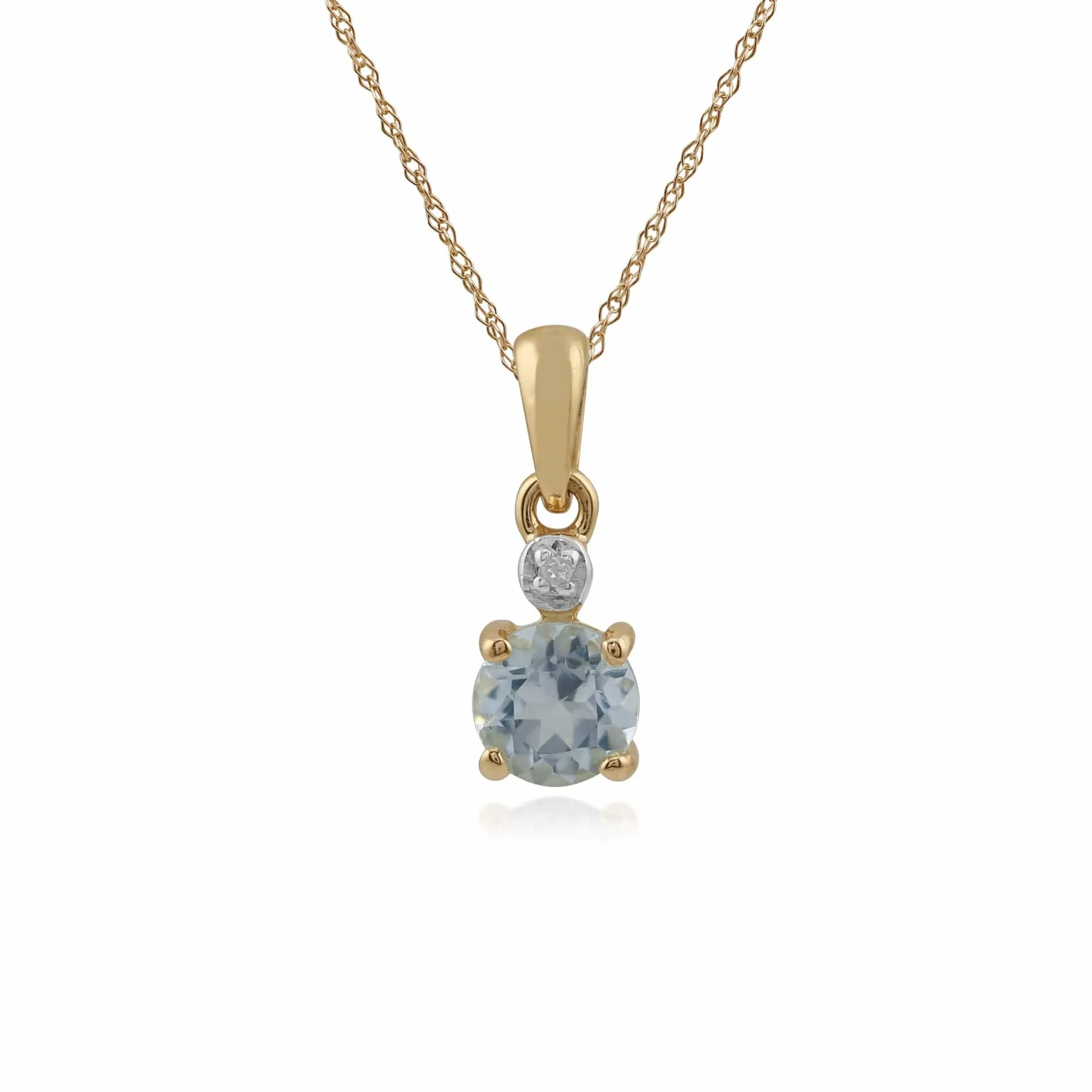 Classic Round Aquamarine & Diamond Pendant in 9ct Yellow Gold sold by Gemondo Jewellery