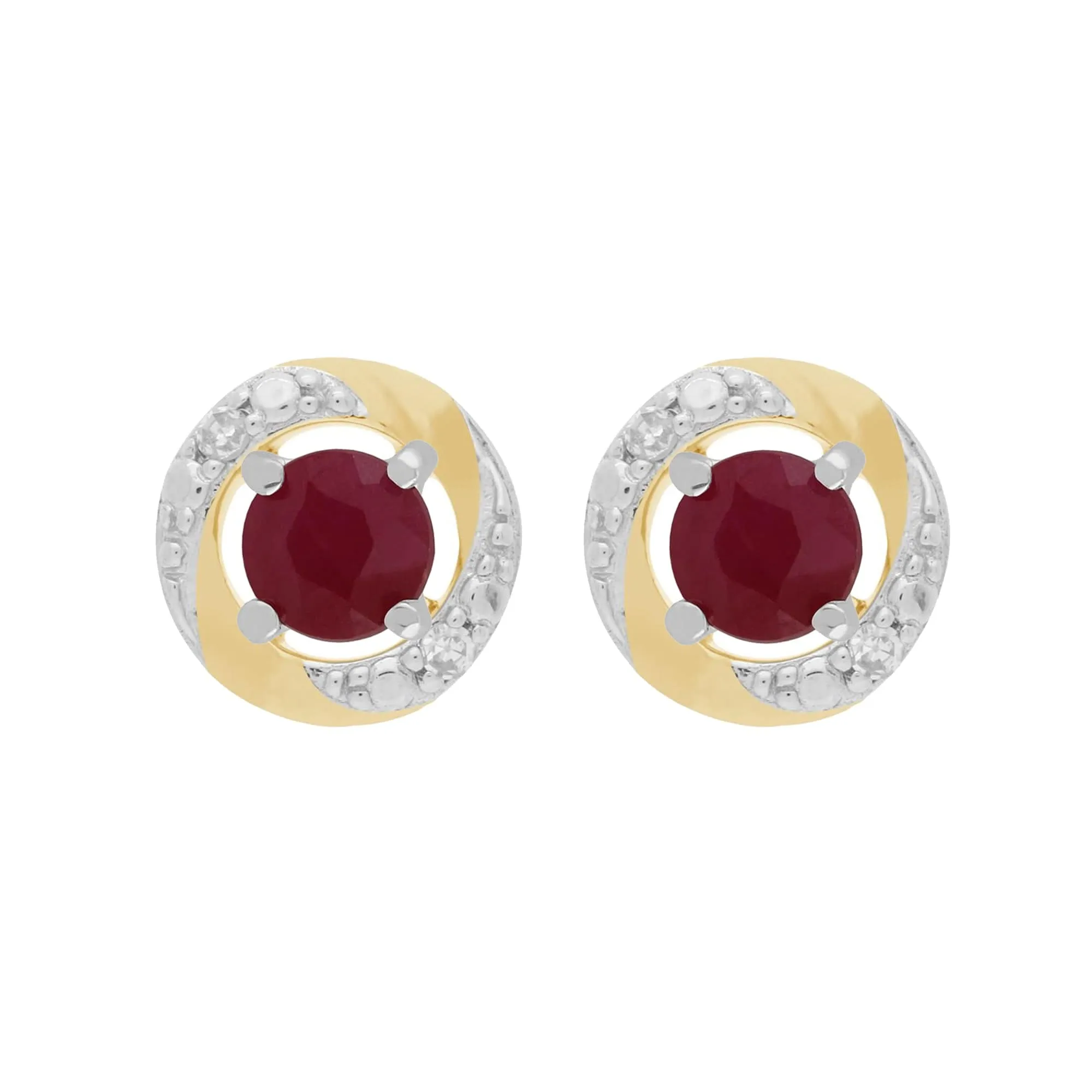 9ct White Gold Ruby Stud Earrings with Detachable Diamond Halo Ear Jacket in 9ct Yellow Gold sold by Gemondo Jewellery