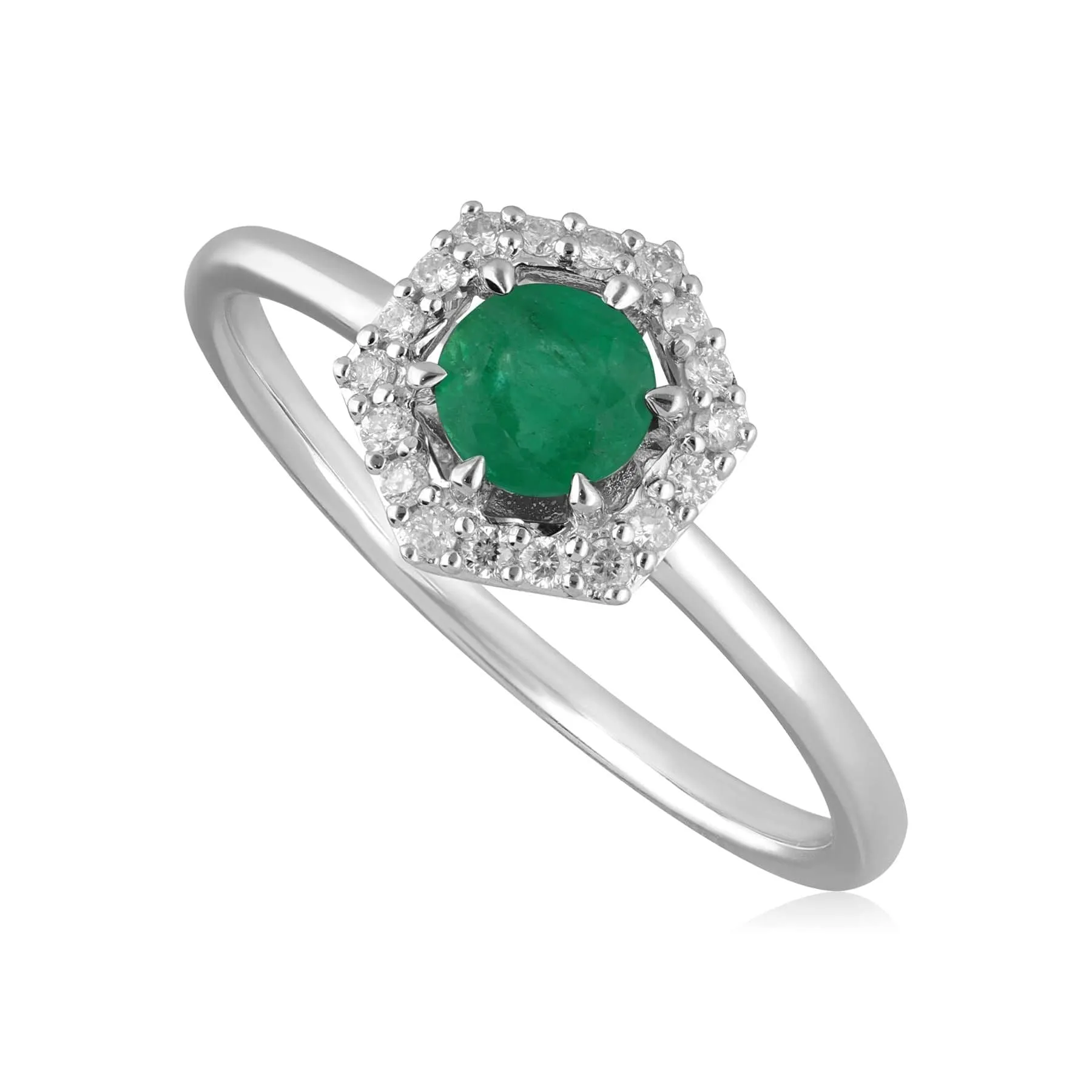9ct White Gold 0.38ct Emerald & Diamond Halo Ring sold by Gemondo Jewellery
