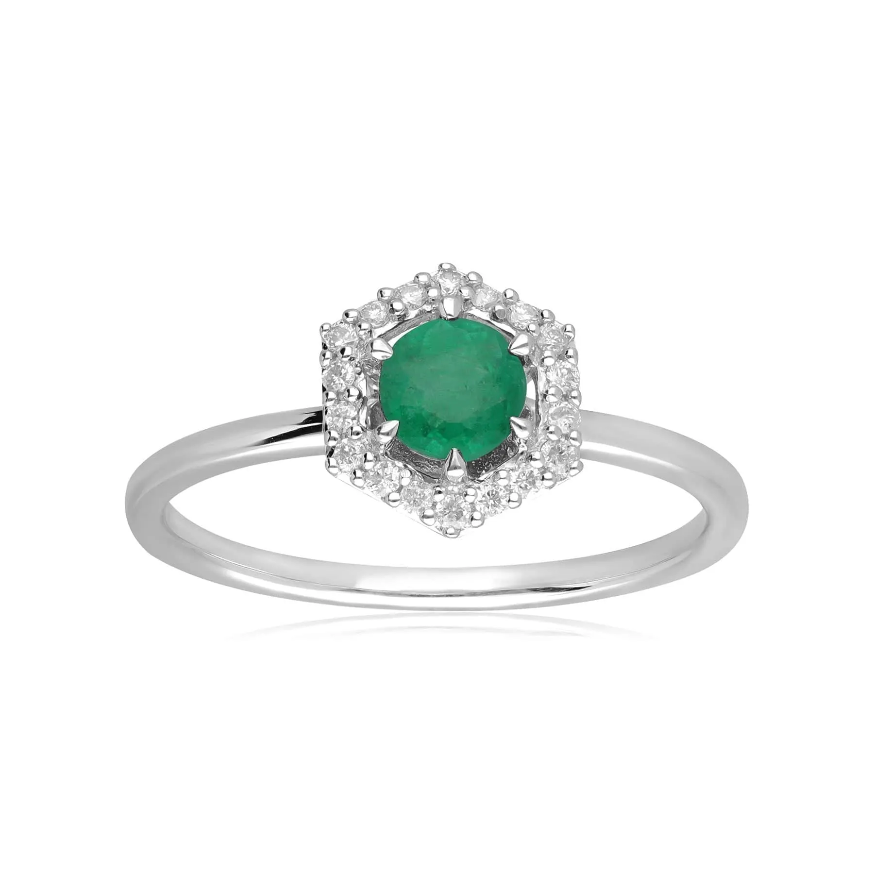 9ct White Gold 0.38ct Emerald & Diamond Halo Ring sold by Gemondo Jewellery product image thumbnail 4